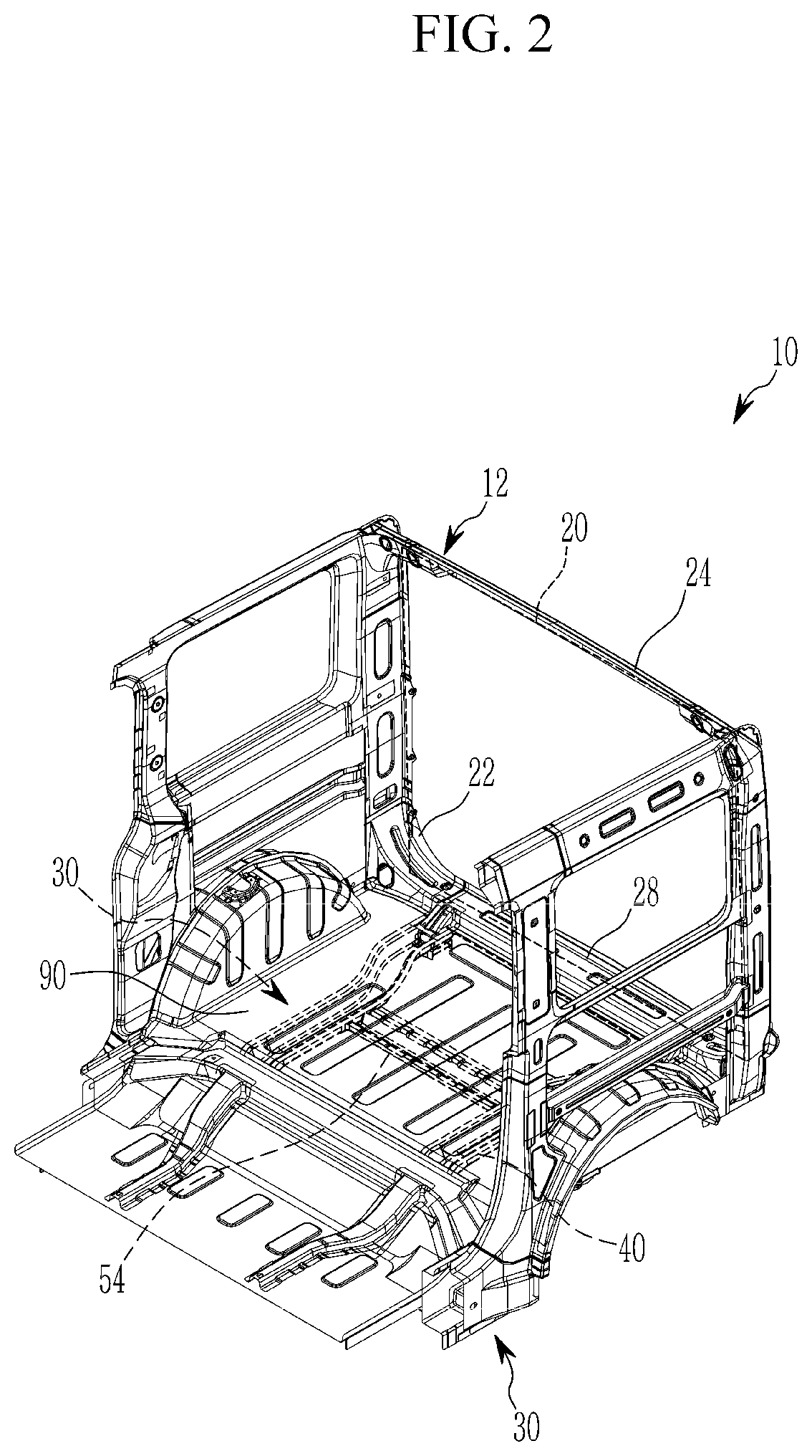 Patent US12325468 Figure 2 – Rear vehicle body connection structure