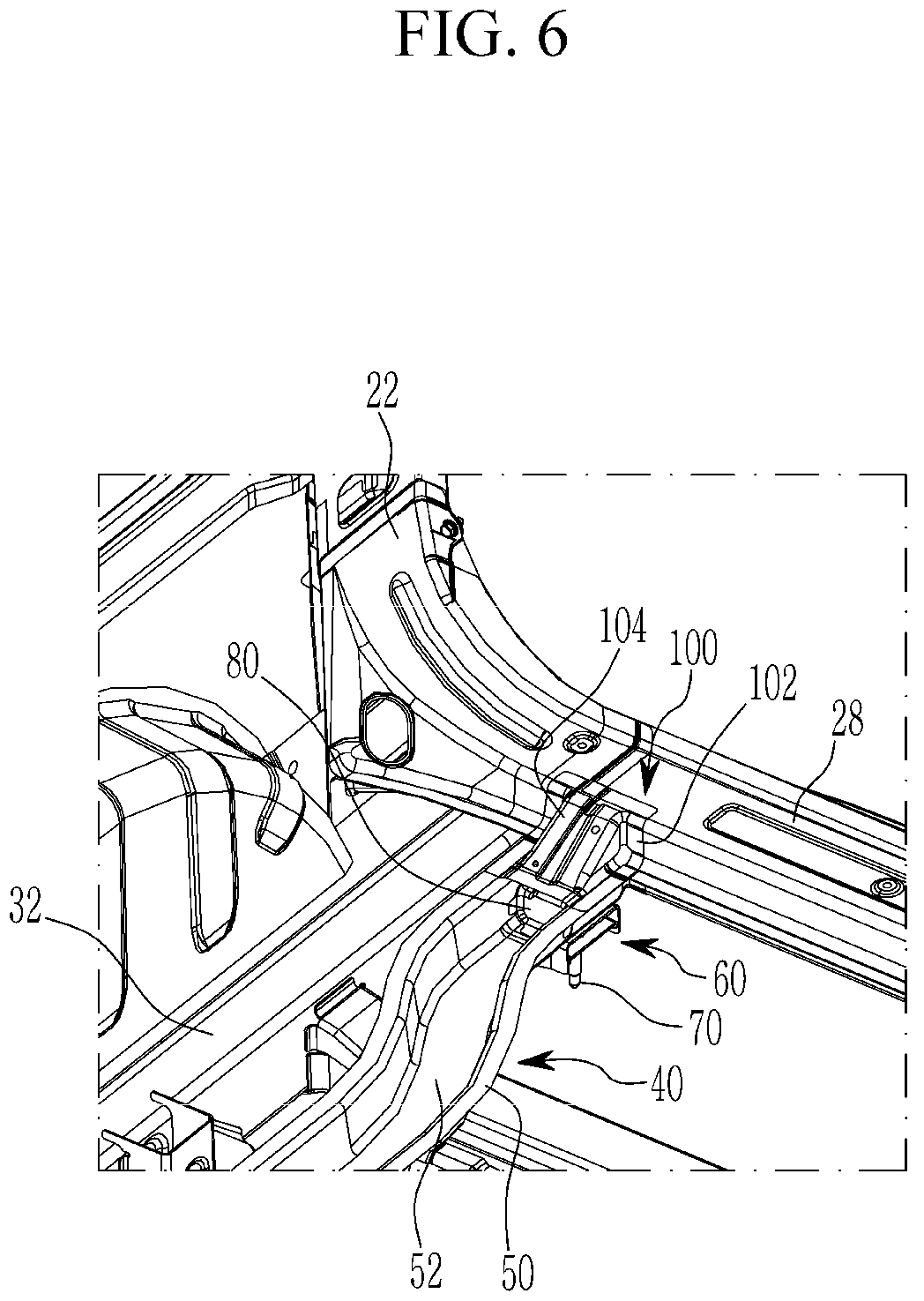 Patent US12325468 Figure 6 – Rear vehicle body connection structure