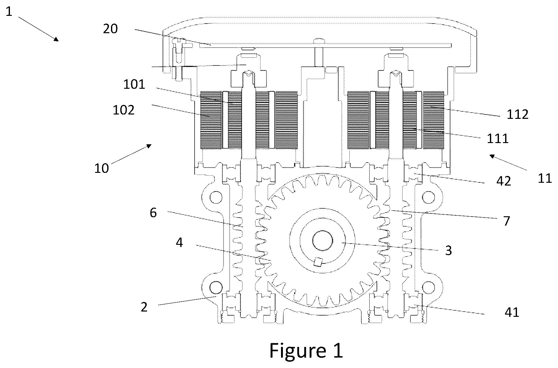 Patent US12325473 Figure 1 – Dual motor drive assembly