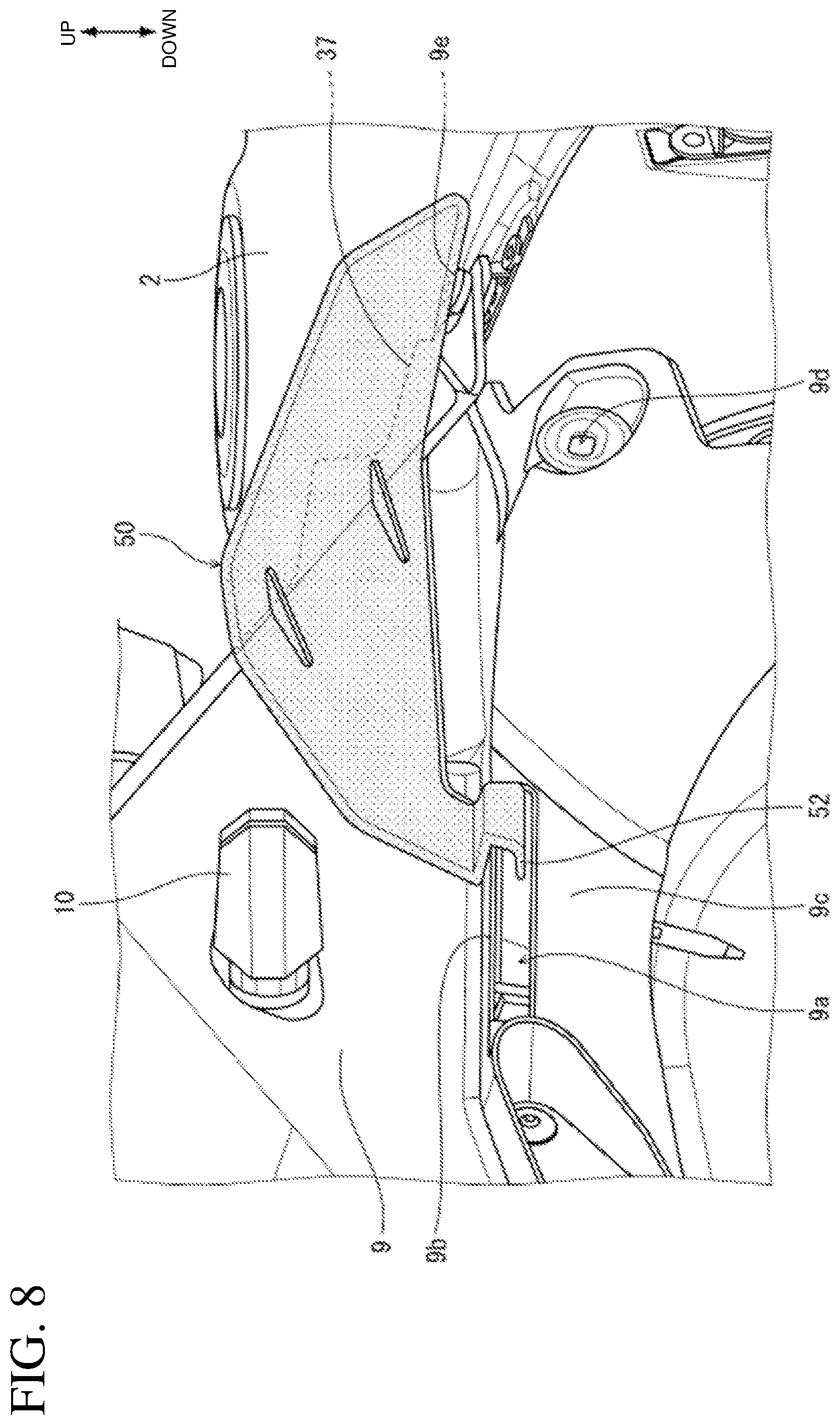 Patent US12325479 Figure 8 – Saddled vehicle with unobtrusive air guide mounting