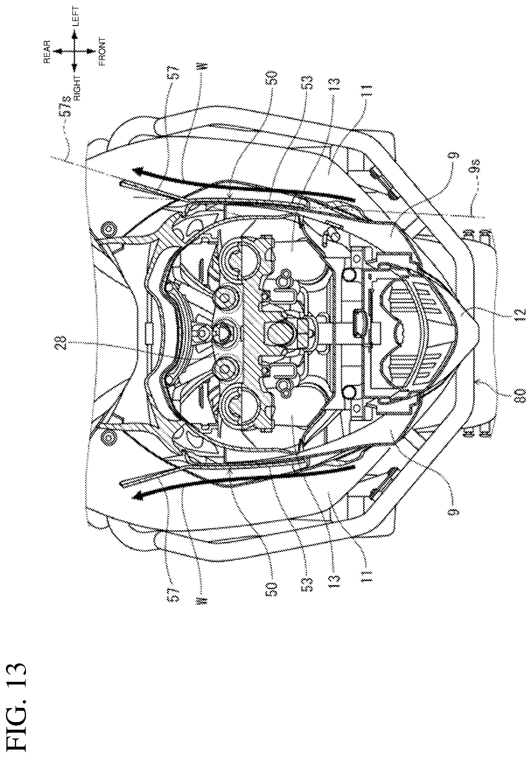 Patent US12325479 Figure 13 – Saddled vehicle with unobtrusive air guide mounting
