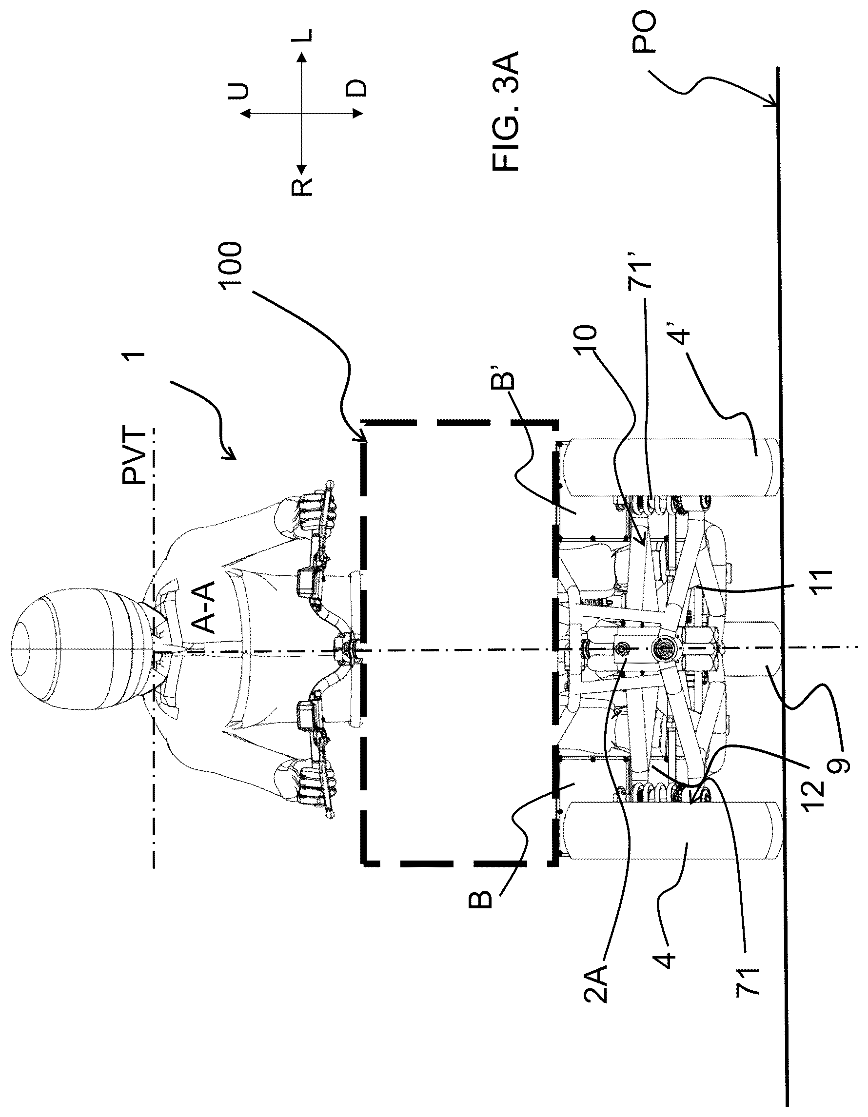 Patent US12325483 Figure 4 – Saddle riding rolling loading surface placed above the upper cross member of the rolling four-bar linkage