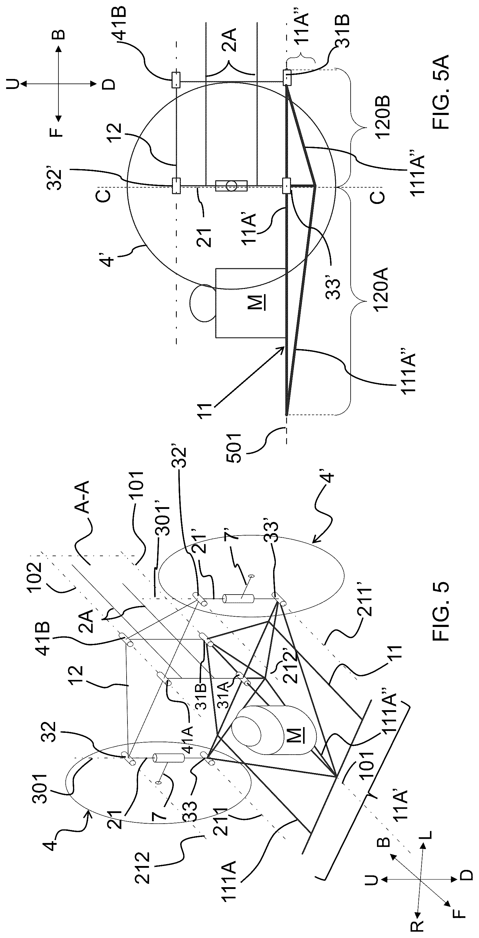 Patent US12325483 Figure 8 – Saddle riding rolling loading surface placed above the upper cross member of the rolling four-bar linkage