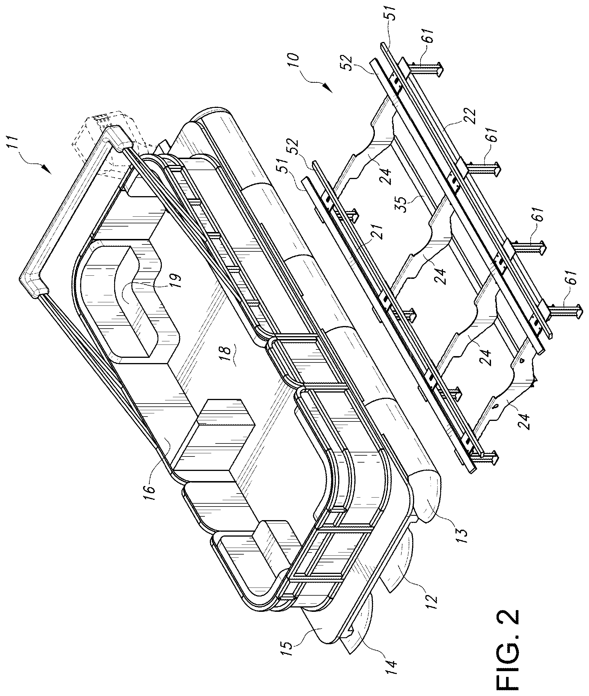 Patent US12325498 Figure 2 – Boat cradle assembly for boat transport and dry storage