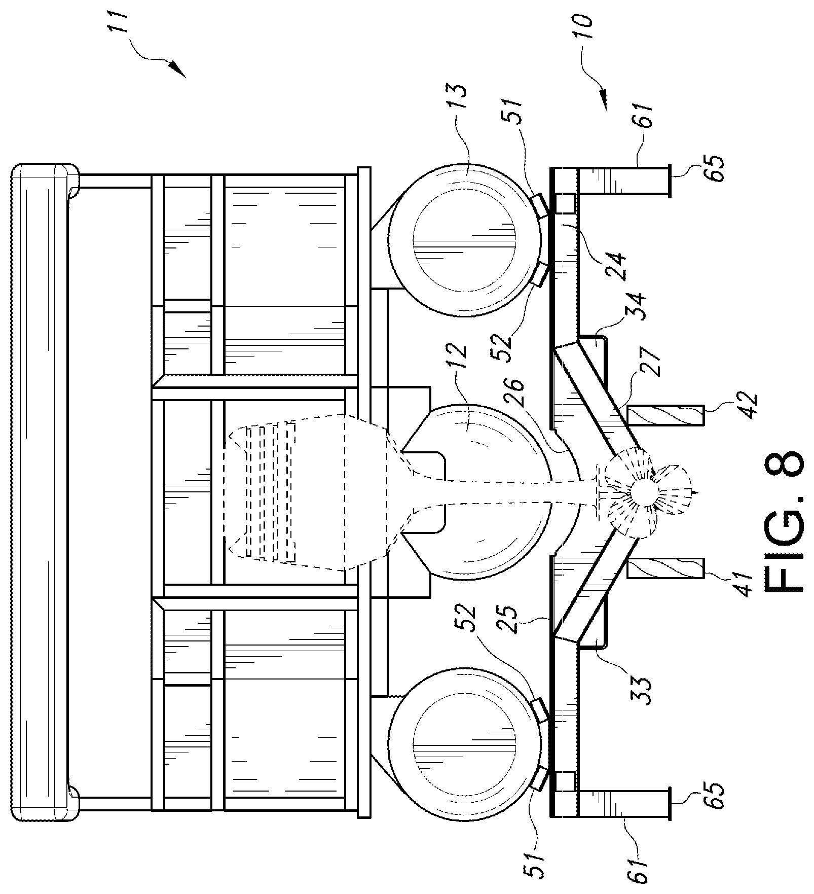 Patent US12325498 Figure 8 – Boat cradle assembly for boat transport and dry storage