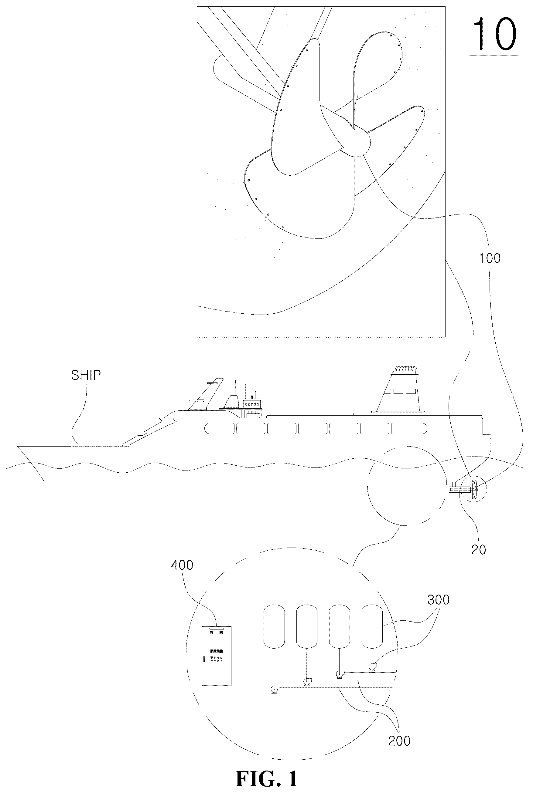 Patent US12325499 Figure 1 – System for reducing blade tip vortex cavitation by controlling mass flow