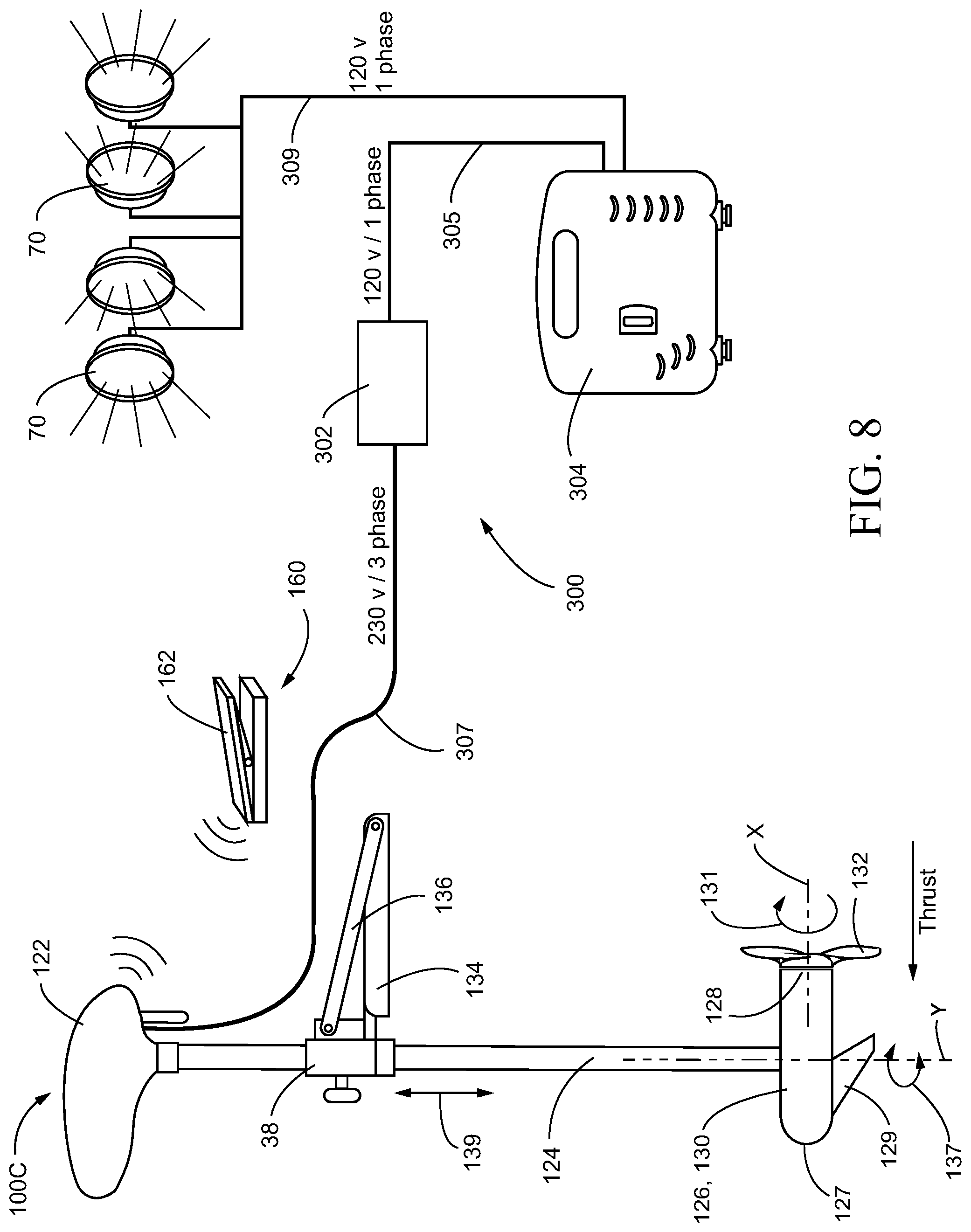 Patent US12325500 Figure 8 – Alternating current boat propulsion system