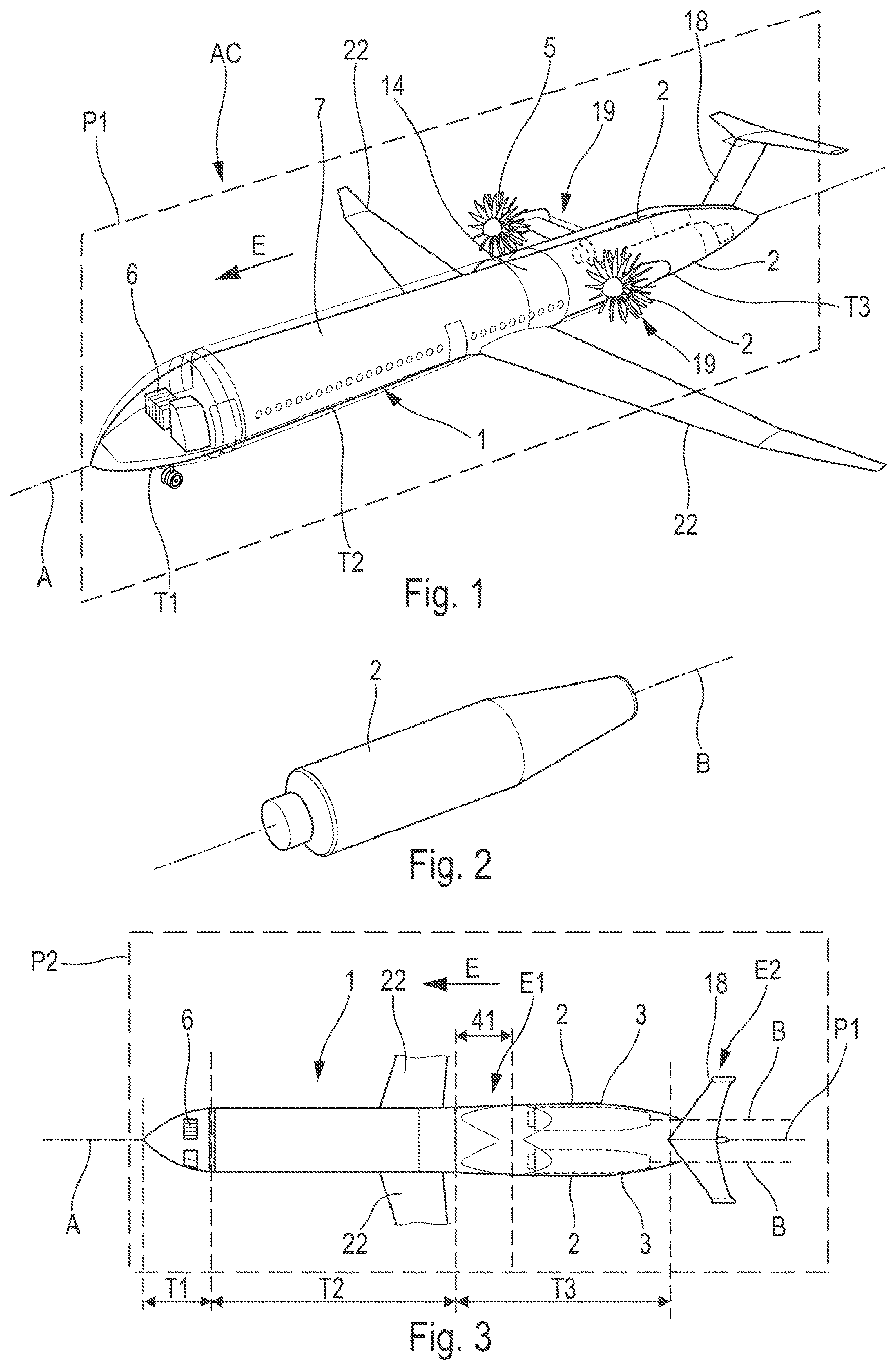 Patent US12325505 Figure 1 – Aircraft fuselage intended to receive two tanks designed to contain liquid hydrogen