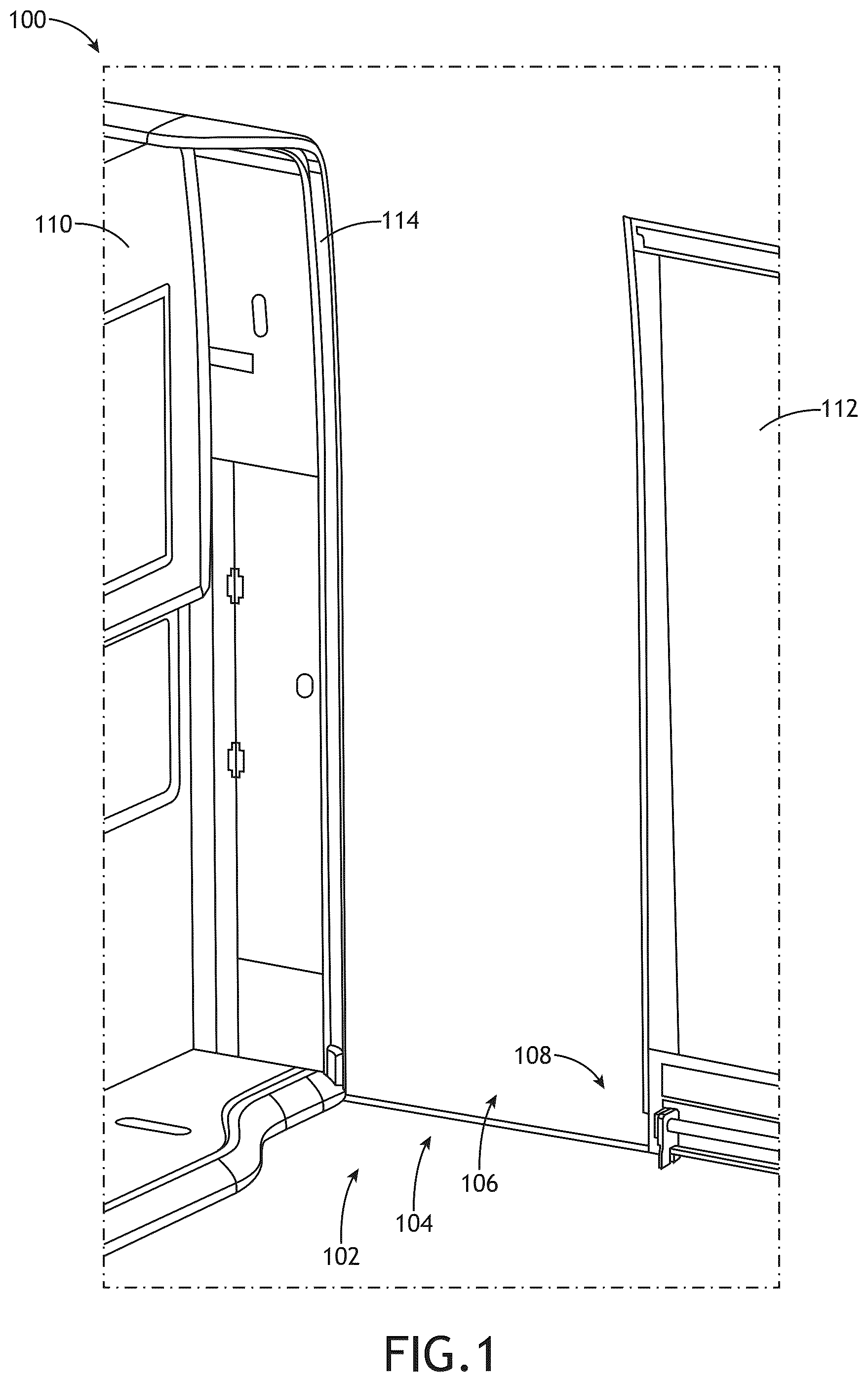 Patent US12325522 Figure 1 – Movable wall section for reduced mobility passenger access