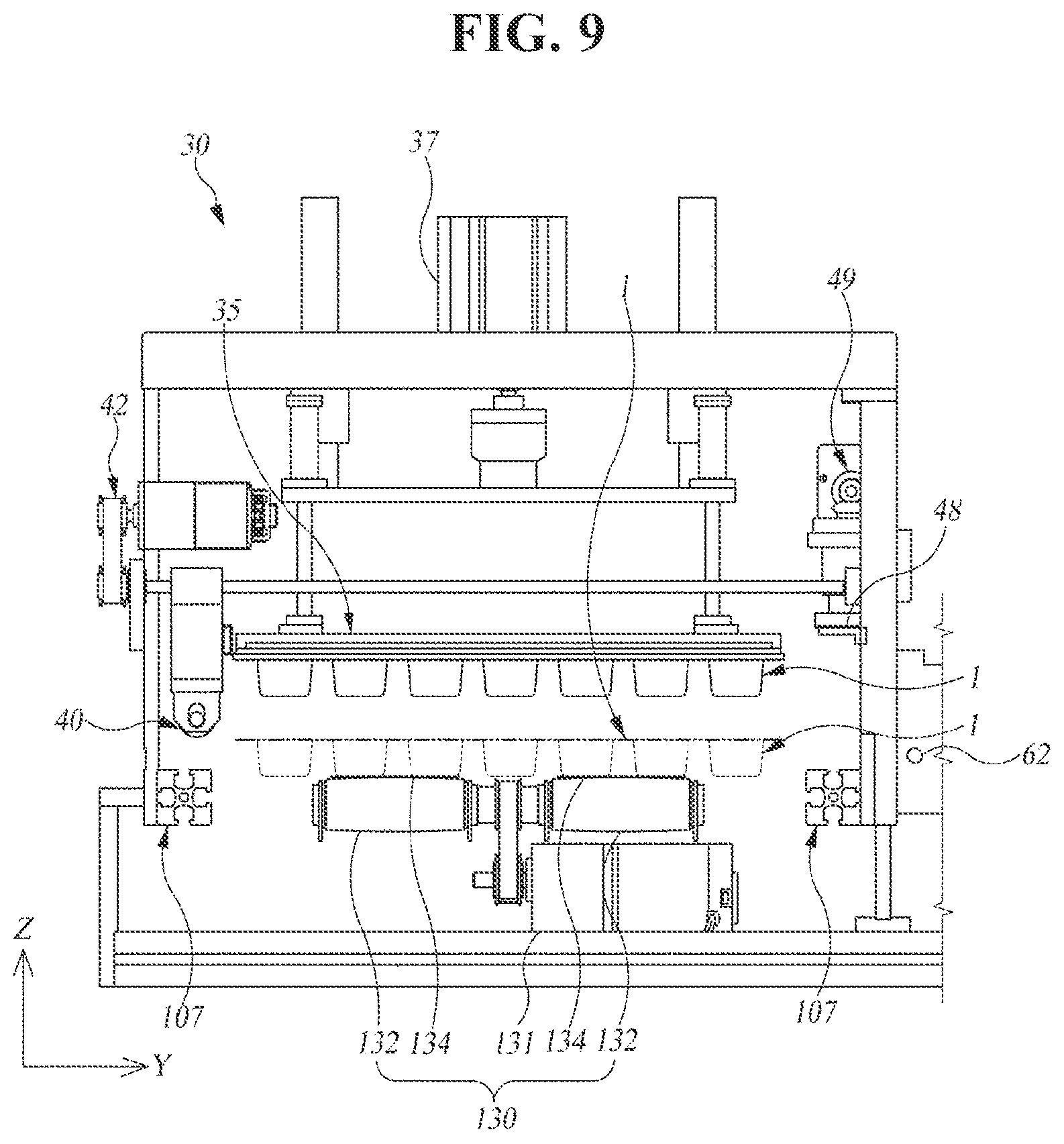 Patent US12325544 Figure 9 – Cover attachment unit for blister pack and blister packing apparatus for drugs, comprising same