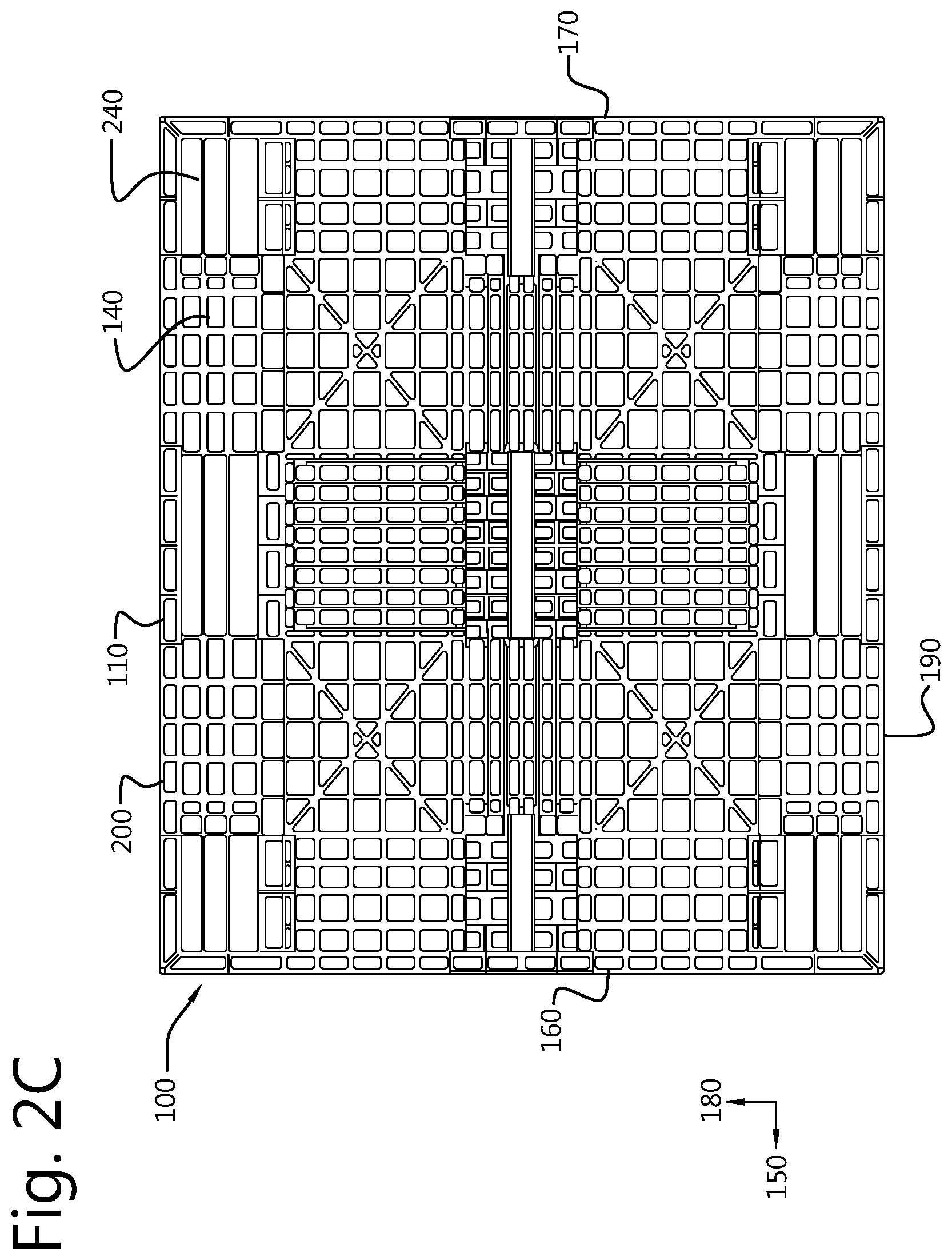 Patent US12325552 Figure 4 – Plastic pallet with removable elastomer footpads
