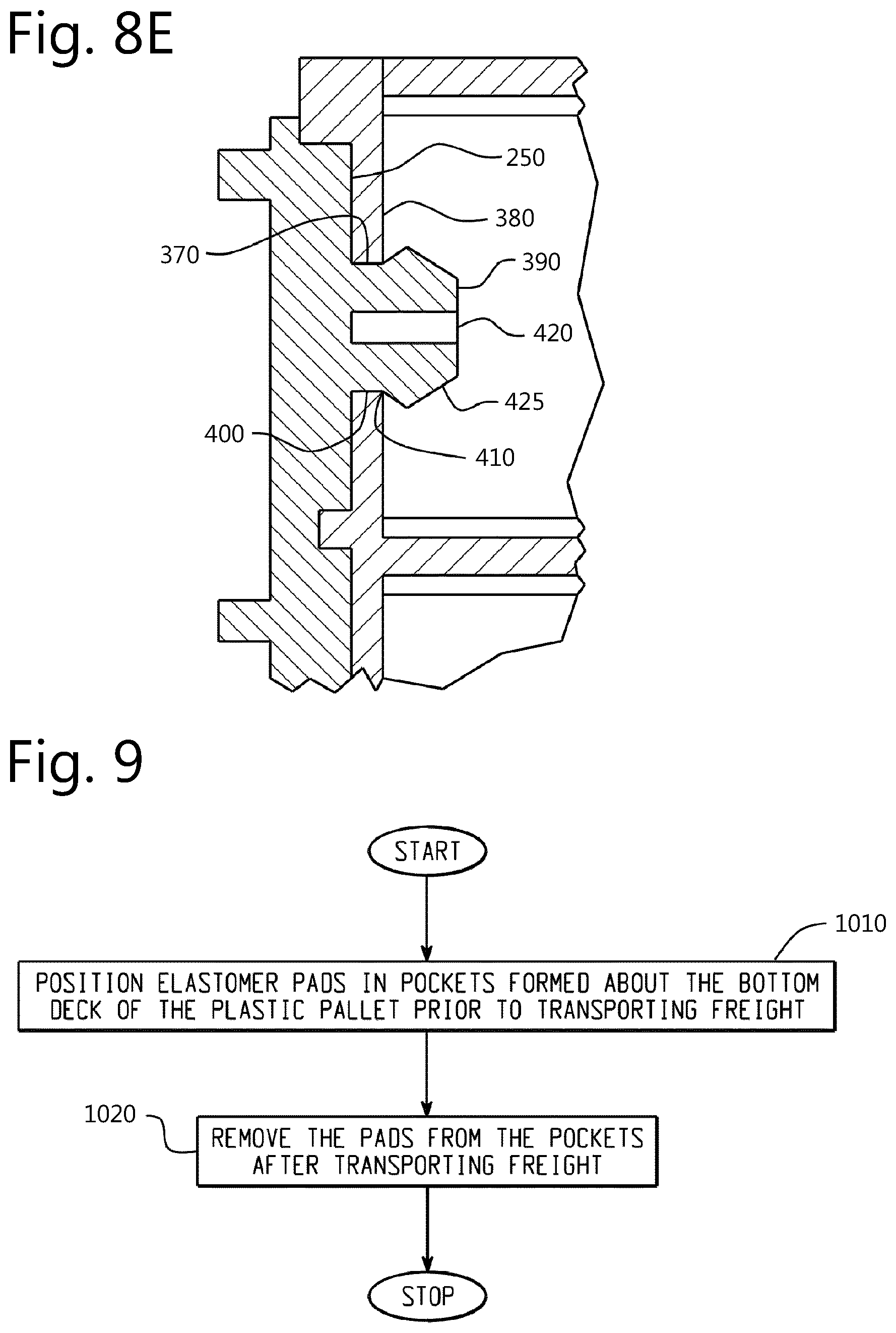 Patent US12325552 Figure 12 – Plastic pallet with removable elastomer footpads