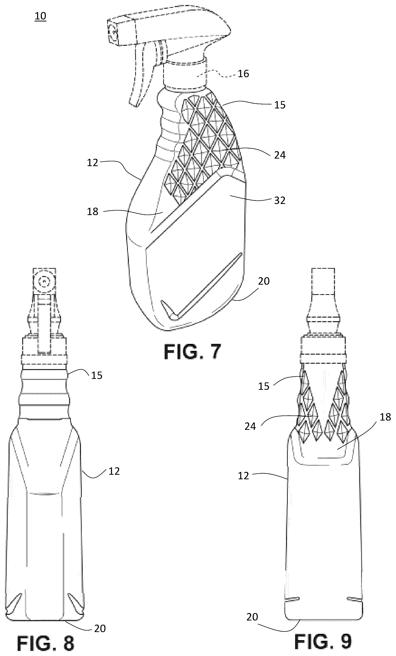 Patent US12325554 Figure 5 – Bottle with enhanced gripping facets