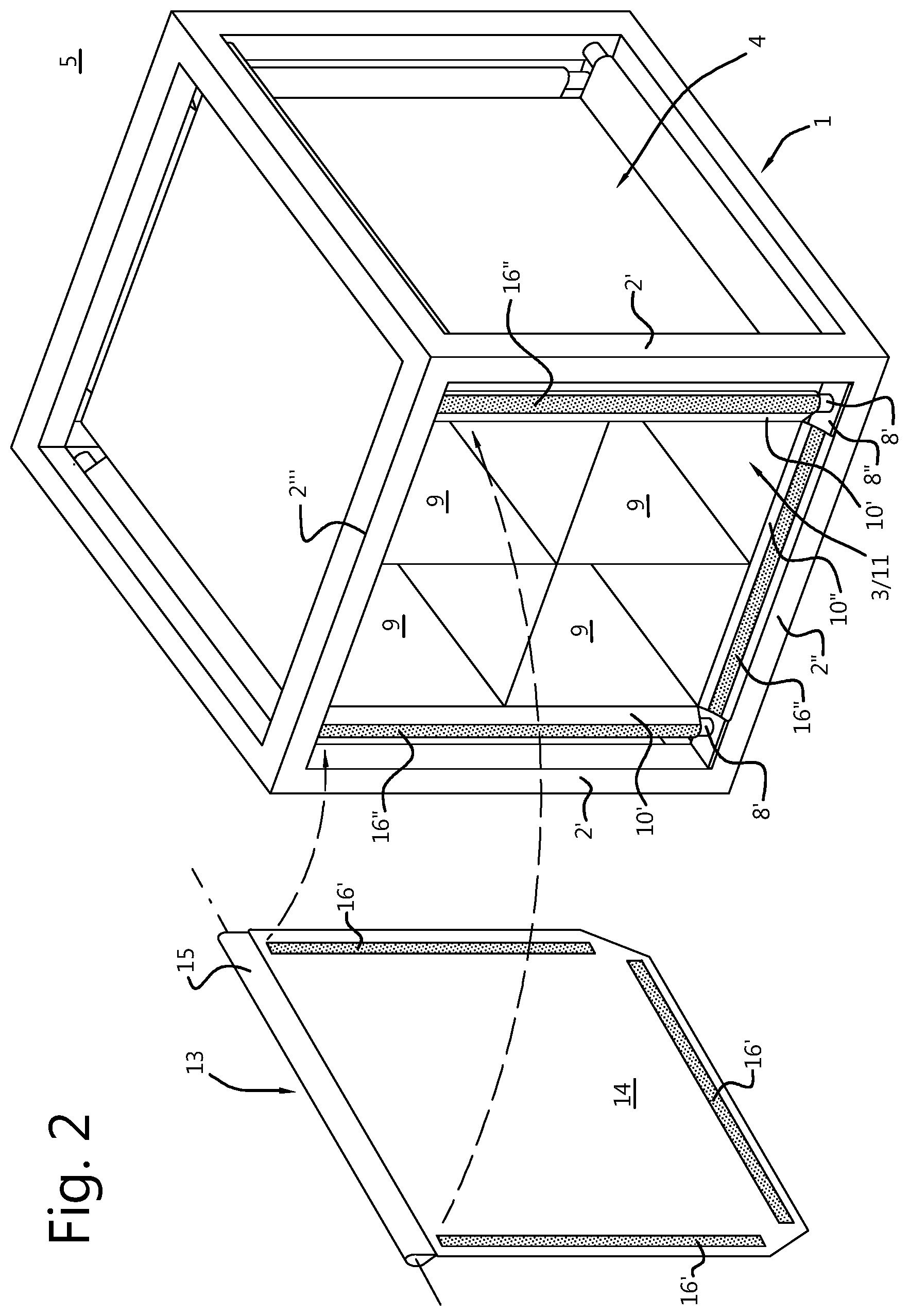 Patent US12325555 Figure 3 – Transport container and assembly thereof
