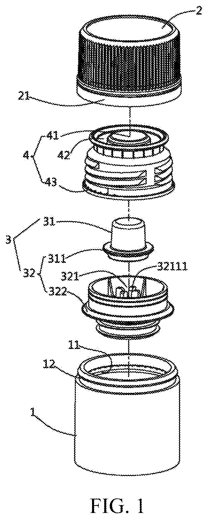 Patent US12325563 Figure 1 – Anti-refill bottle cap