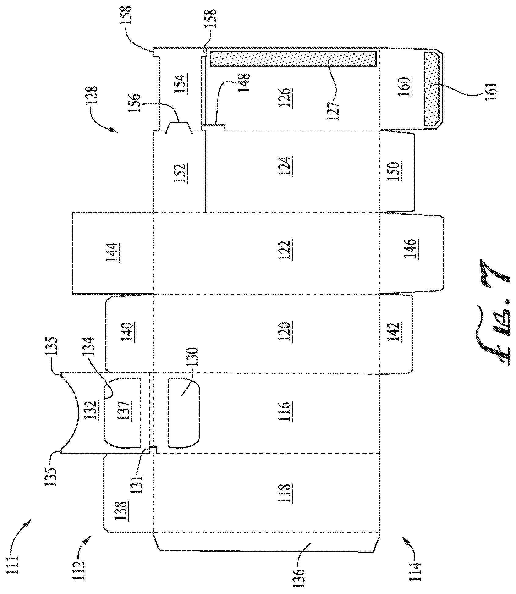Patent US12325564 Figure 5 – Seal ends box with horizontal slide openings for dispensing