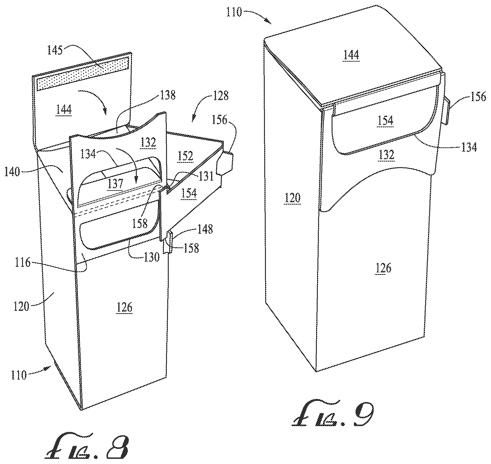Patent US12325564 Figure 6 – Seal ends box with horizontal slide openings for dispensing