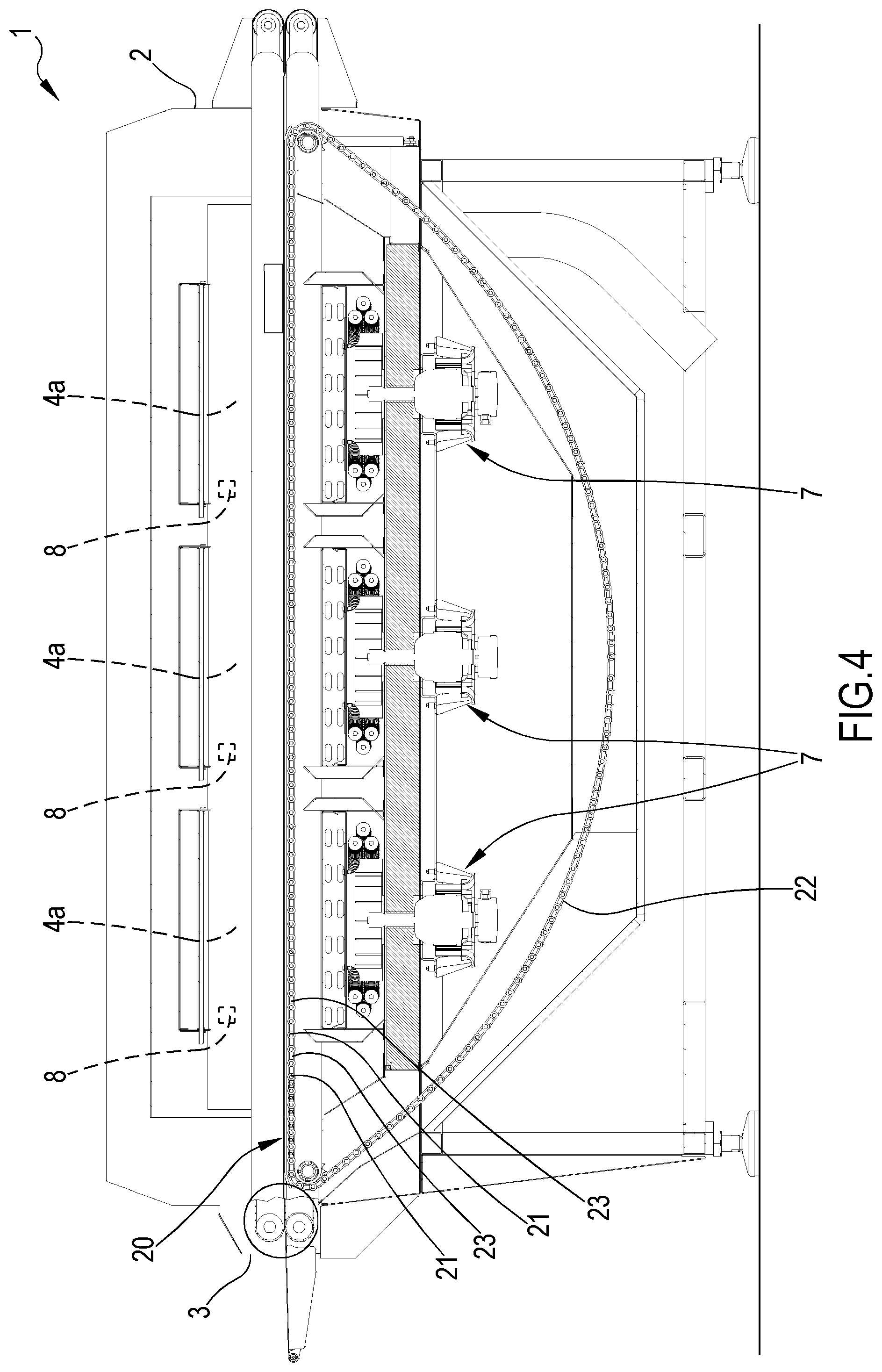 Patent US12325571 Figure 4 – Heat shrink apparatus and device for packaging, and packaging line and process using said heat shrink apparatus and device
