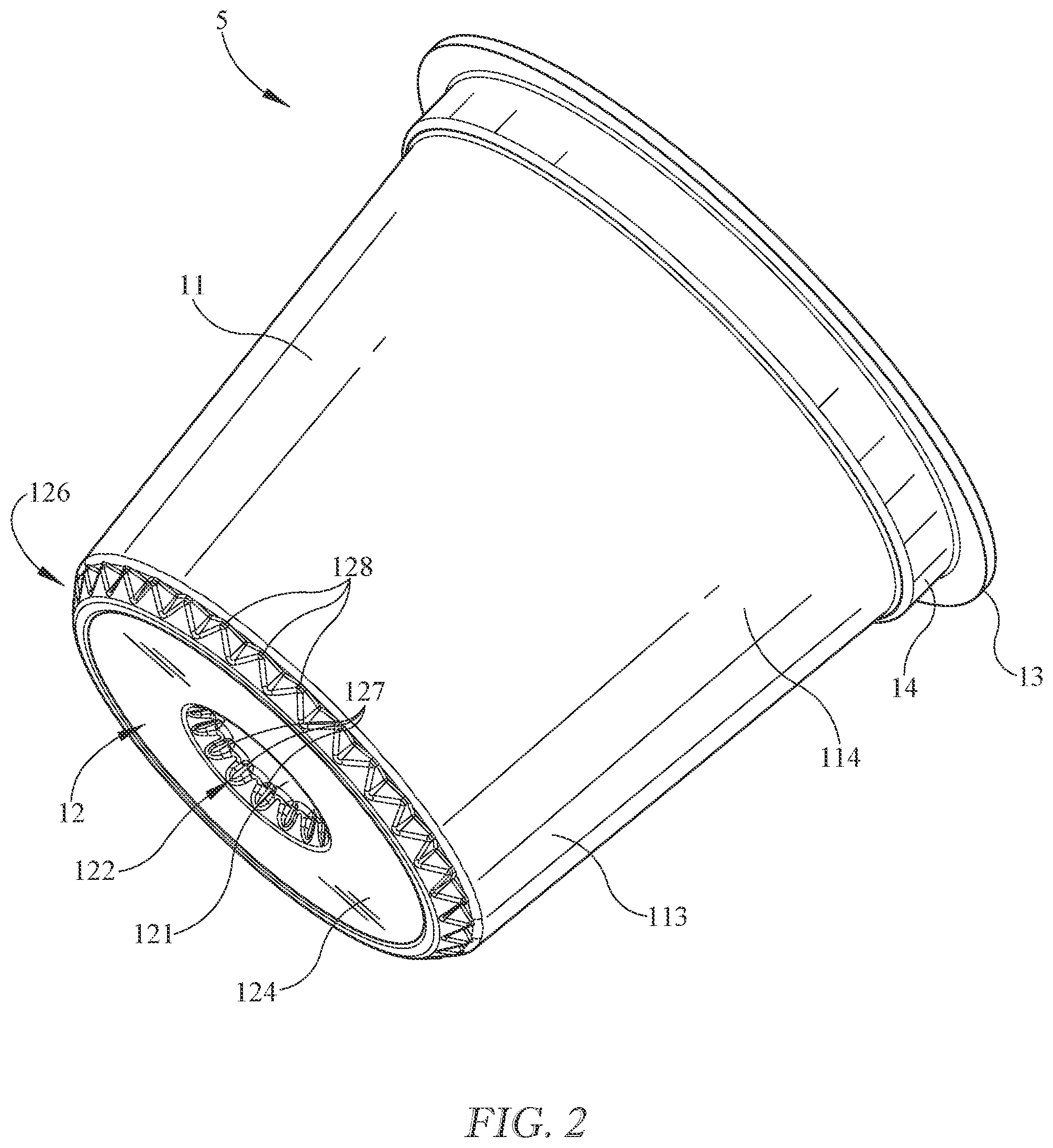 Patent US12325579 Figure 2 – Beverage capsule cup with enhanced material distribution