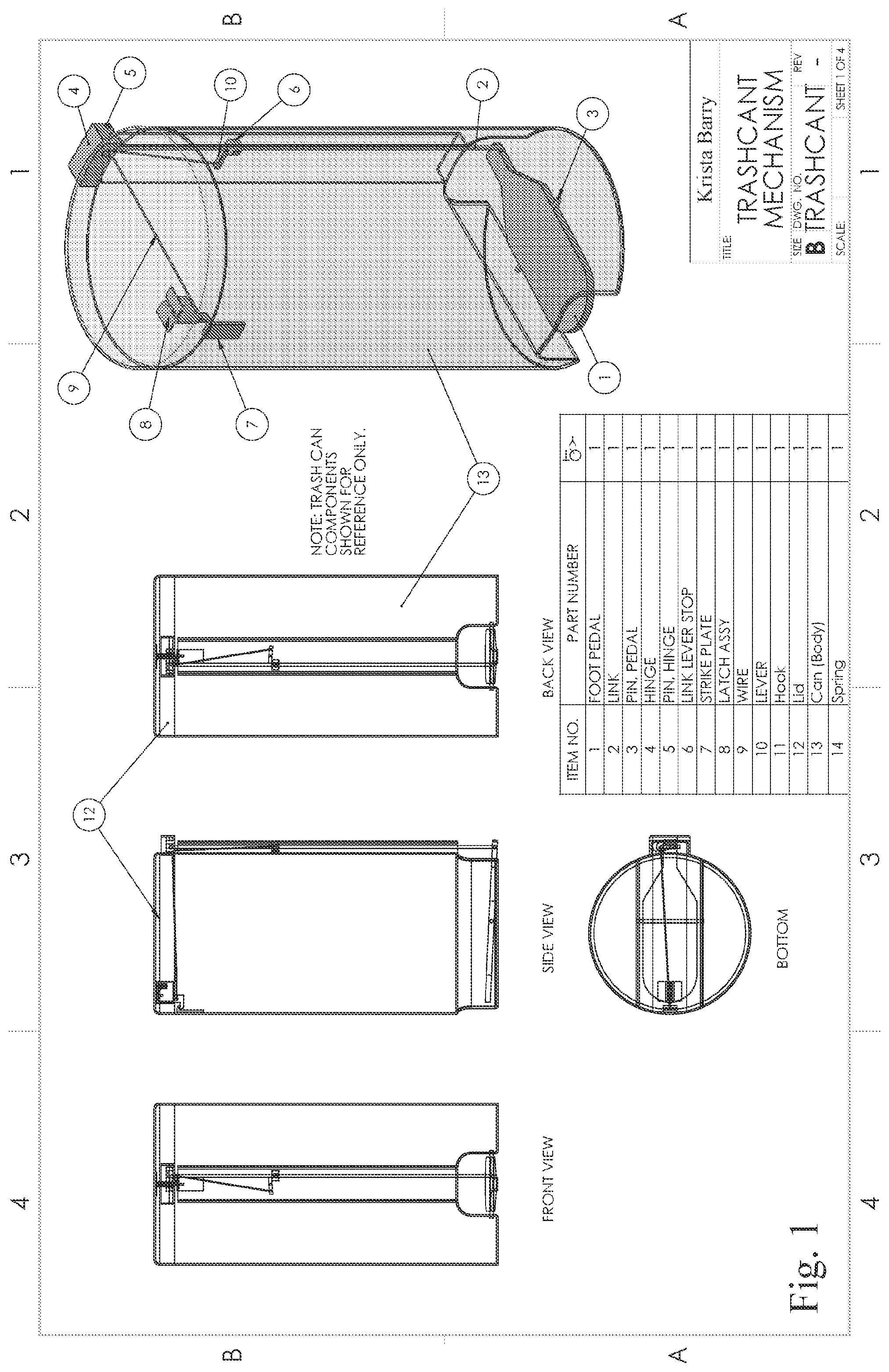 Patent US12325583 Figure 1 – Trash can with auto lid locking mechanism