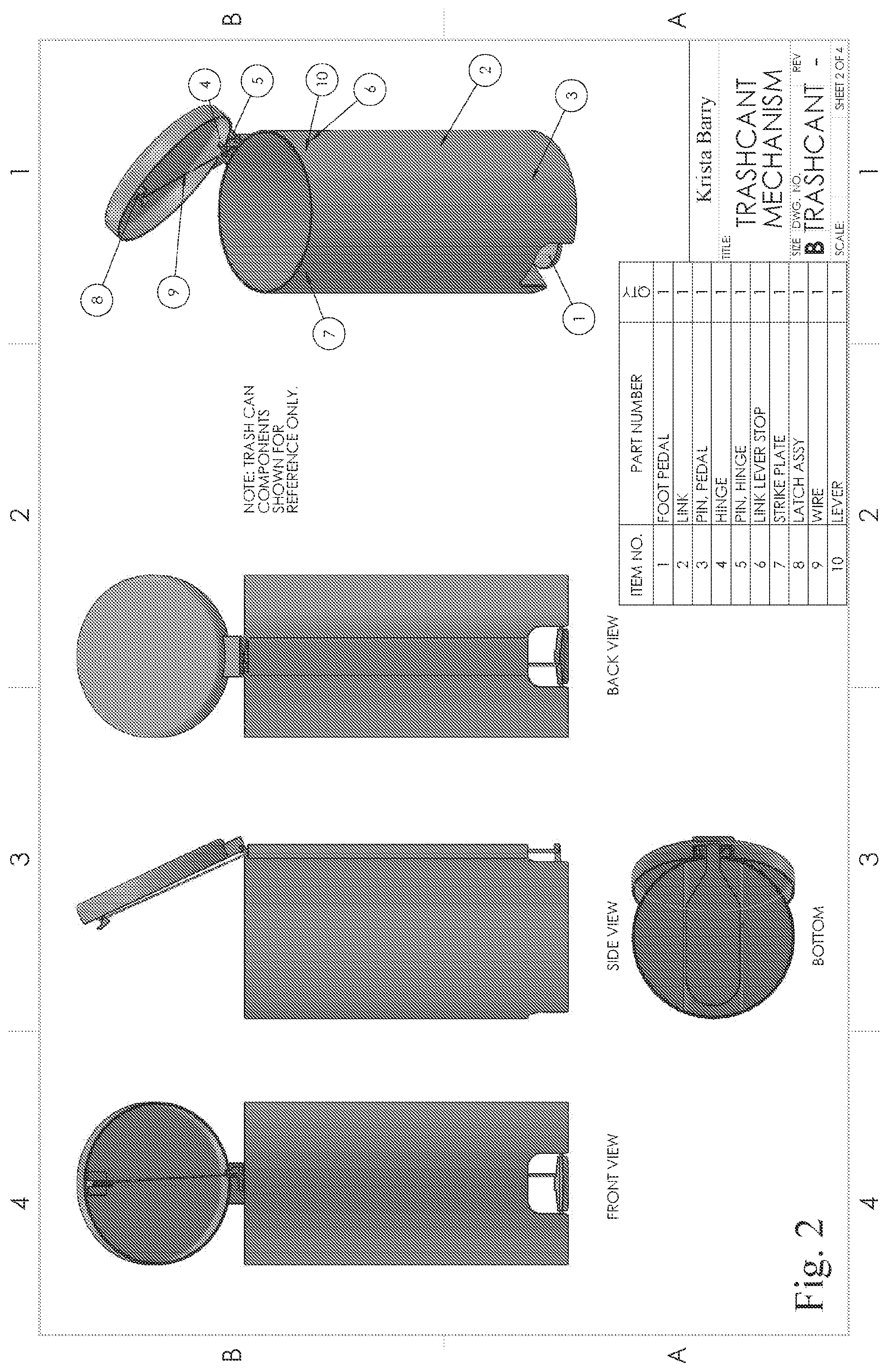 Patent US12325583 Figure 2 – Trash can with auto lid locking mechanism