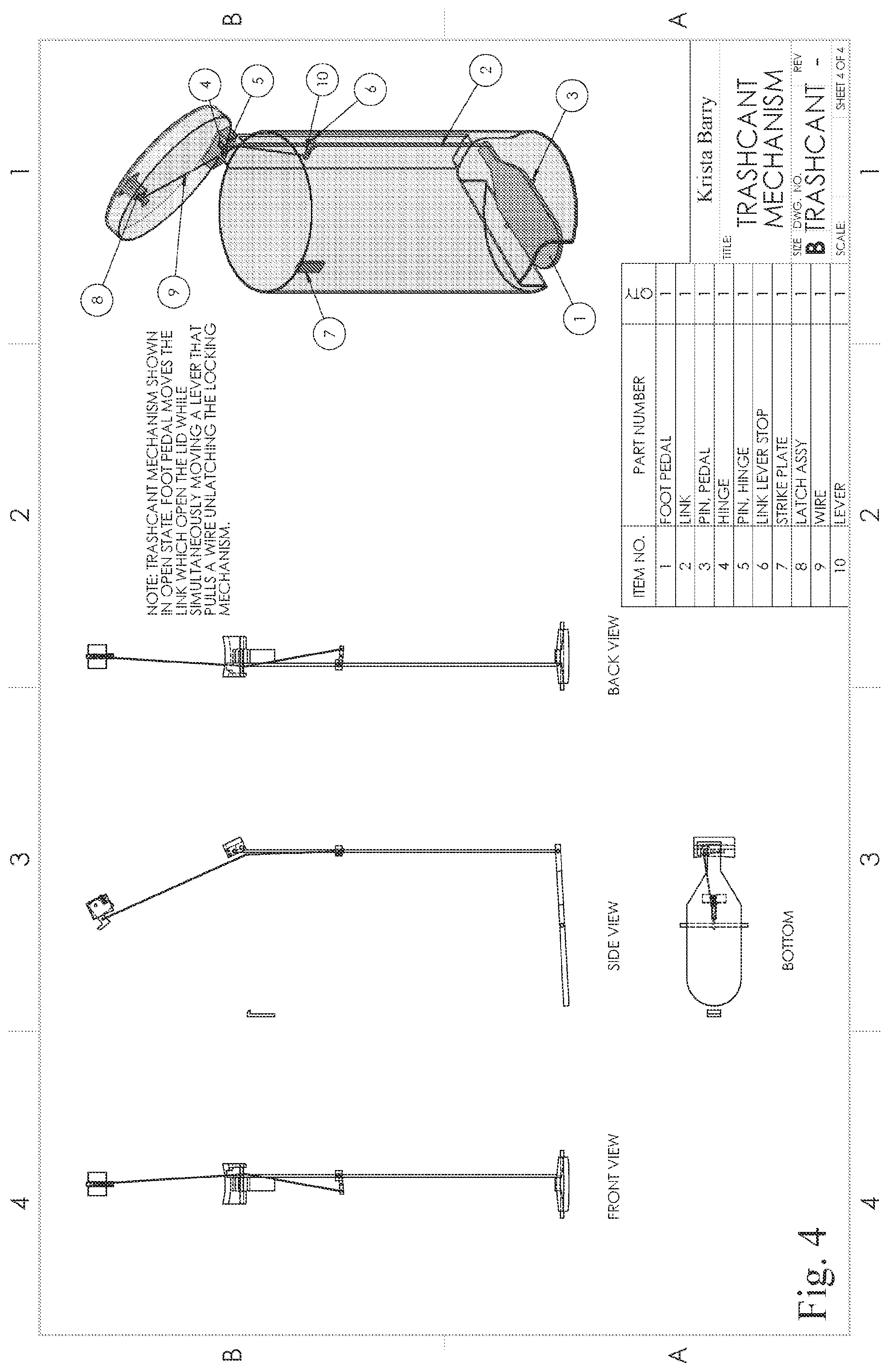 Patent US12325583 Figure 4 – Trash can with auto lid locking mechanism