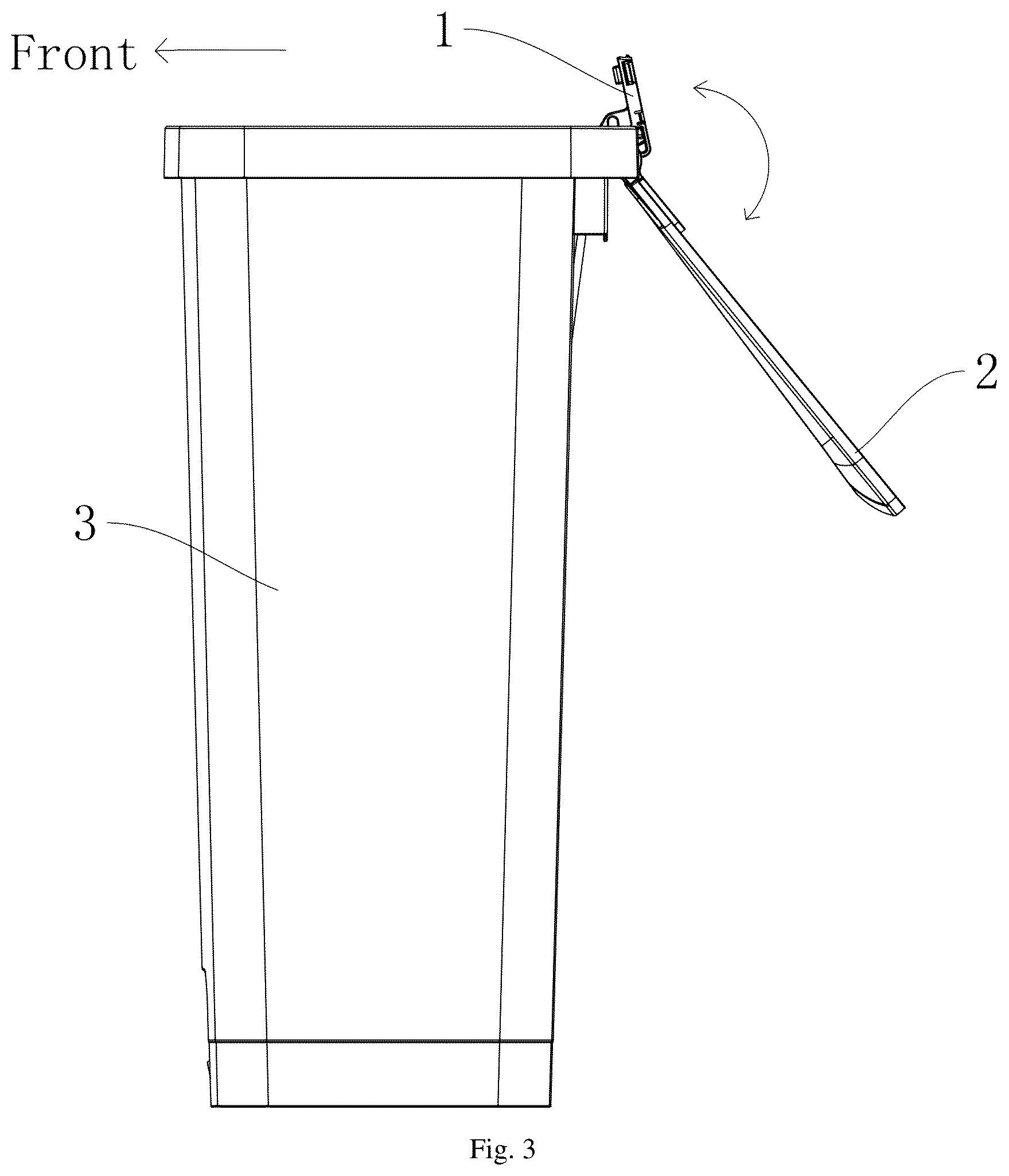 Patent US12325584 Figure 3 – Flip trash can