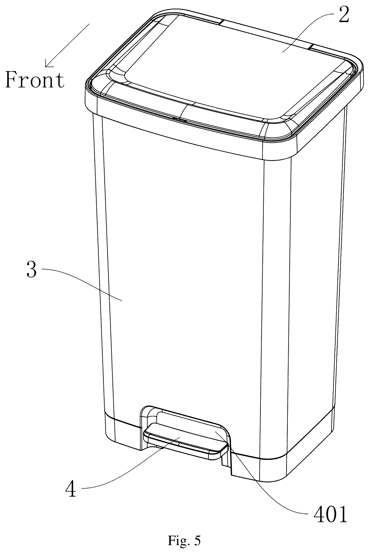 Patent US12325584 Figure 5 – Flip trash can
