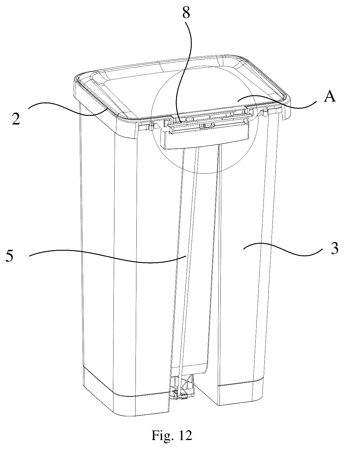 Patent US12325584 Figure 12 – Flip trash can
