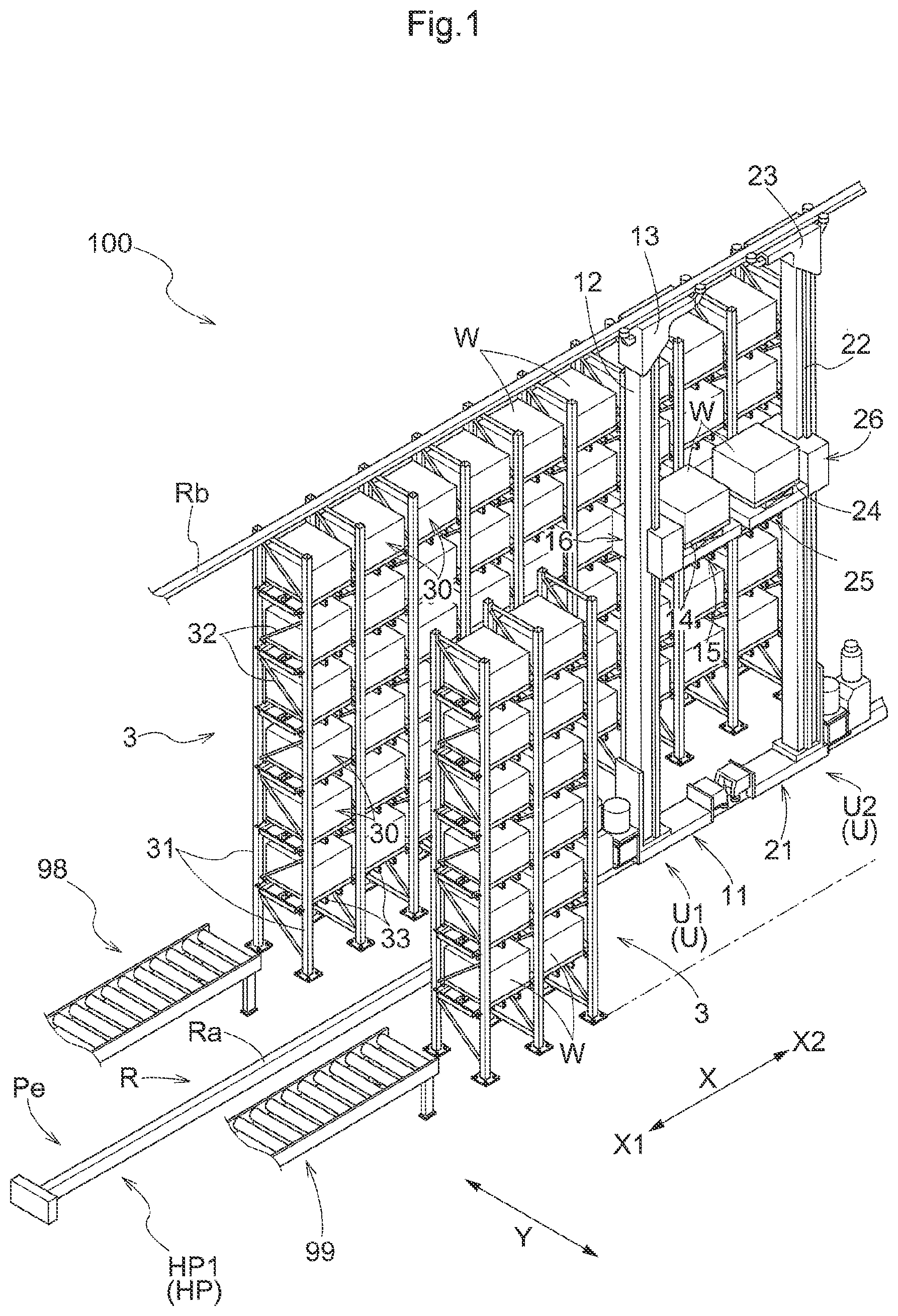 Patent US12325591 Figure 1 – Article transport facility