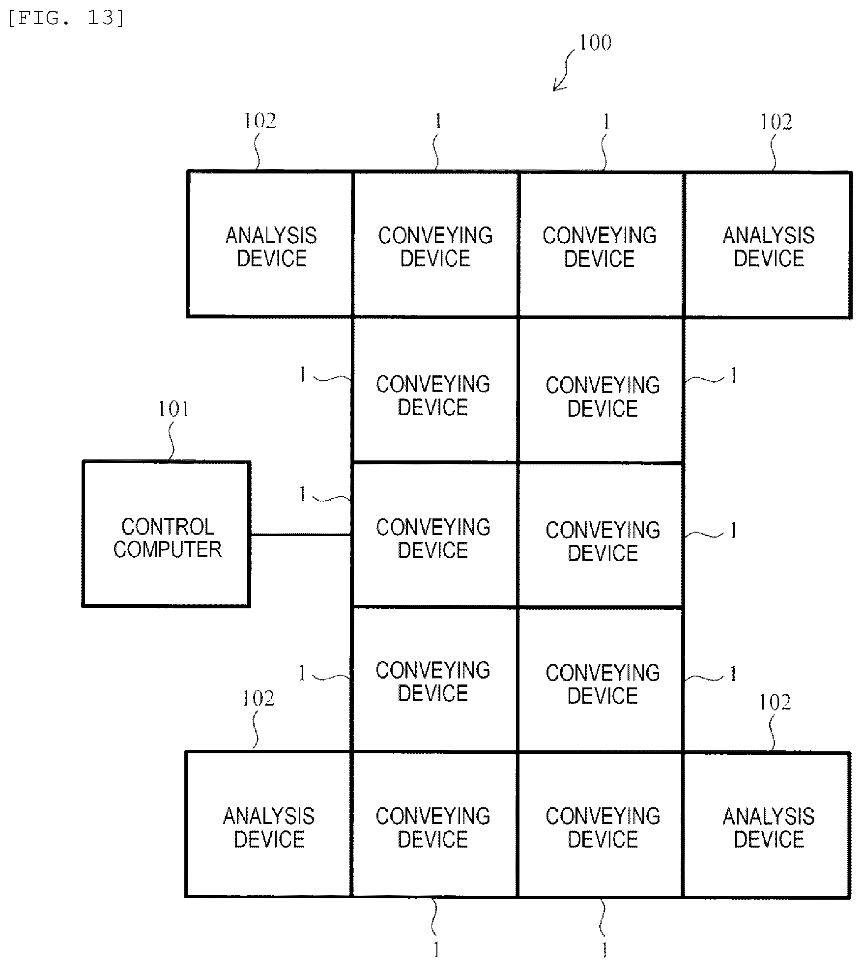 Patent US12325599 Figure 13 – Conveying device and analysis system