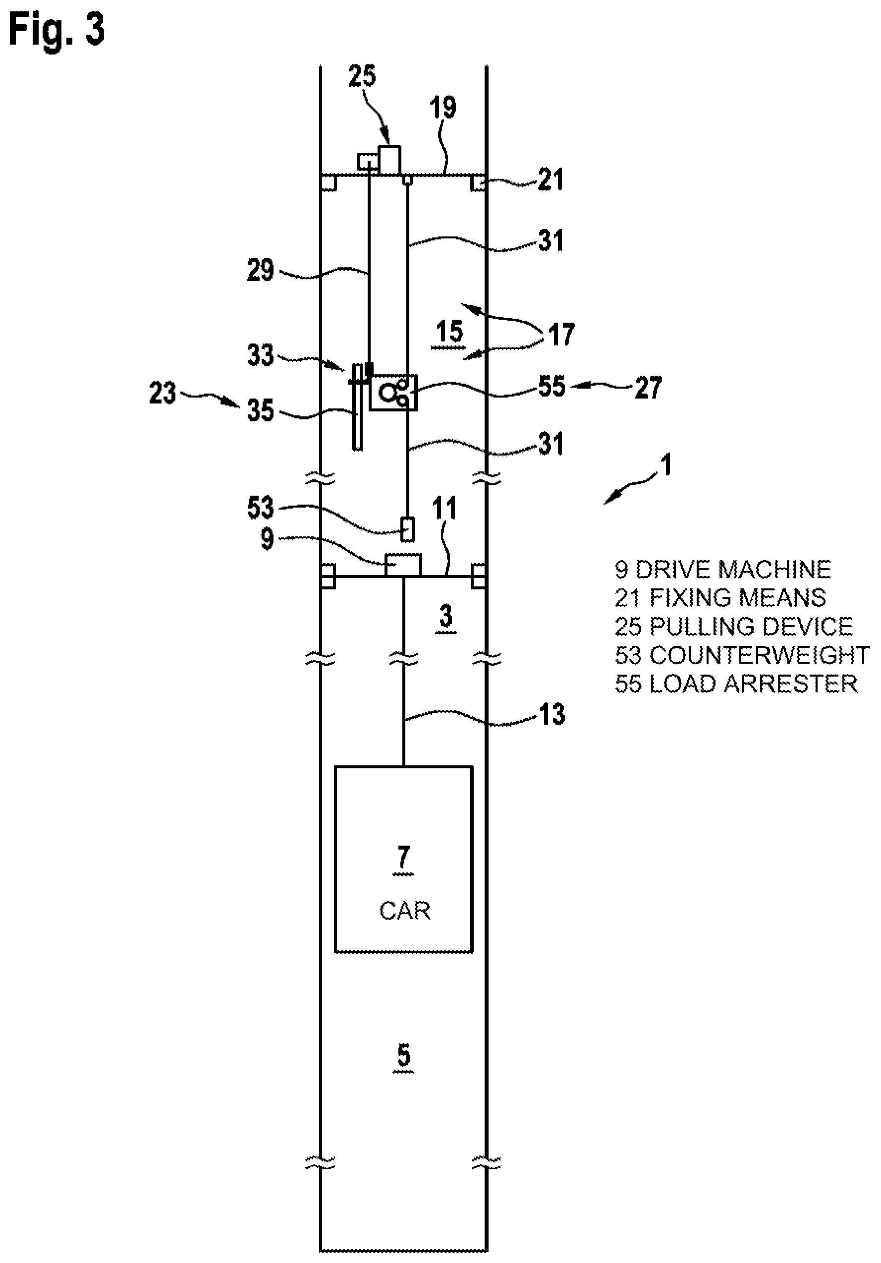 Patent US12325611 Figure 3 – Lifting device for lifting a payload within an elevator shaft in a controllable manner