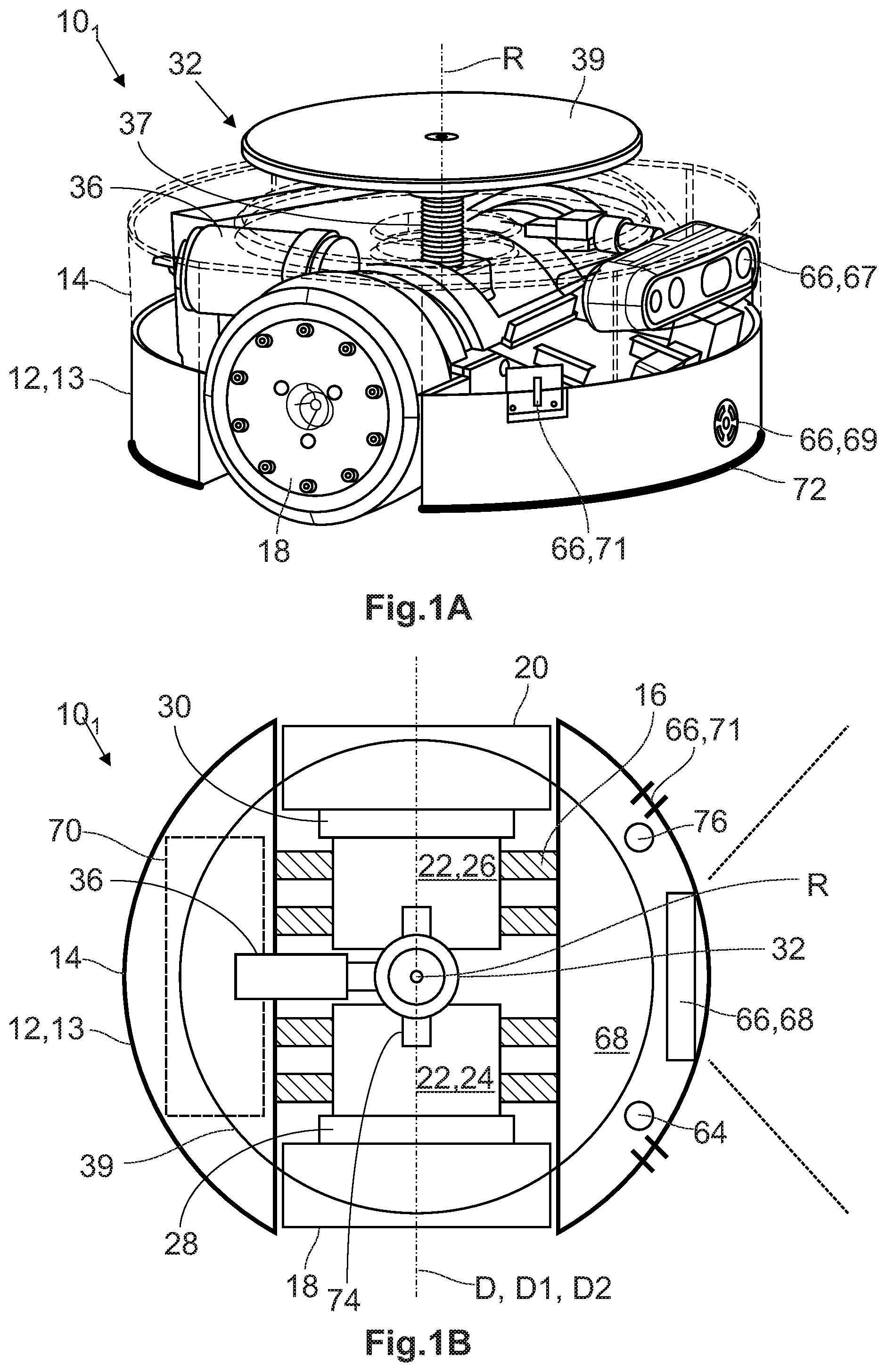 Patent US12325613 Figure 1 – Driverless transport device and driverless transport system for transporting objects, and method for operating a driverless transport device and a driverless transport system for transporting objects