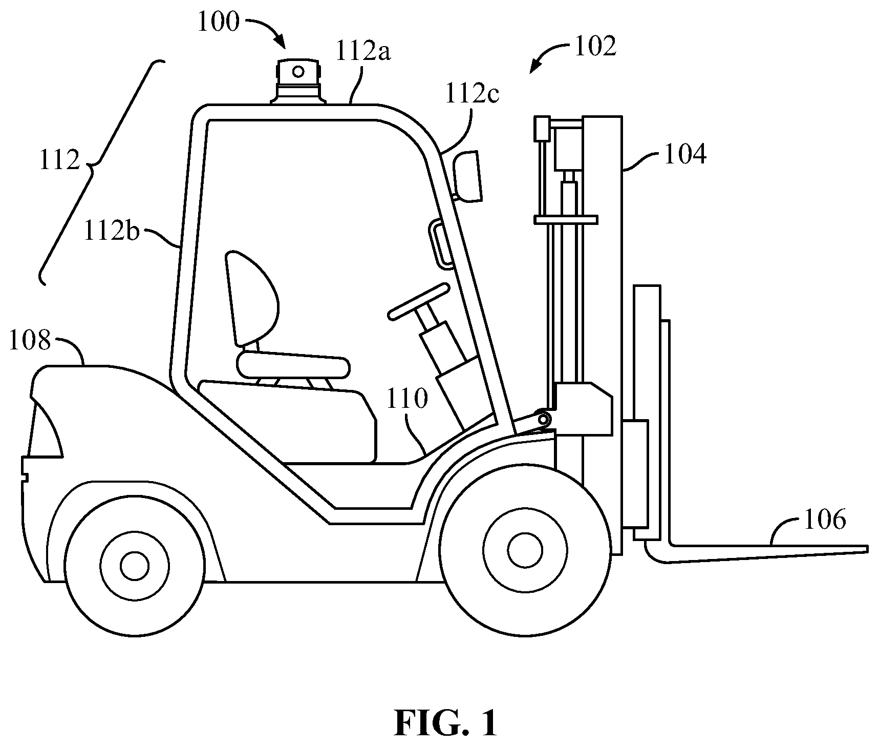 Patent US12325615 Figure 1 – Multifunctional strobe light for forklift