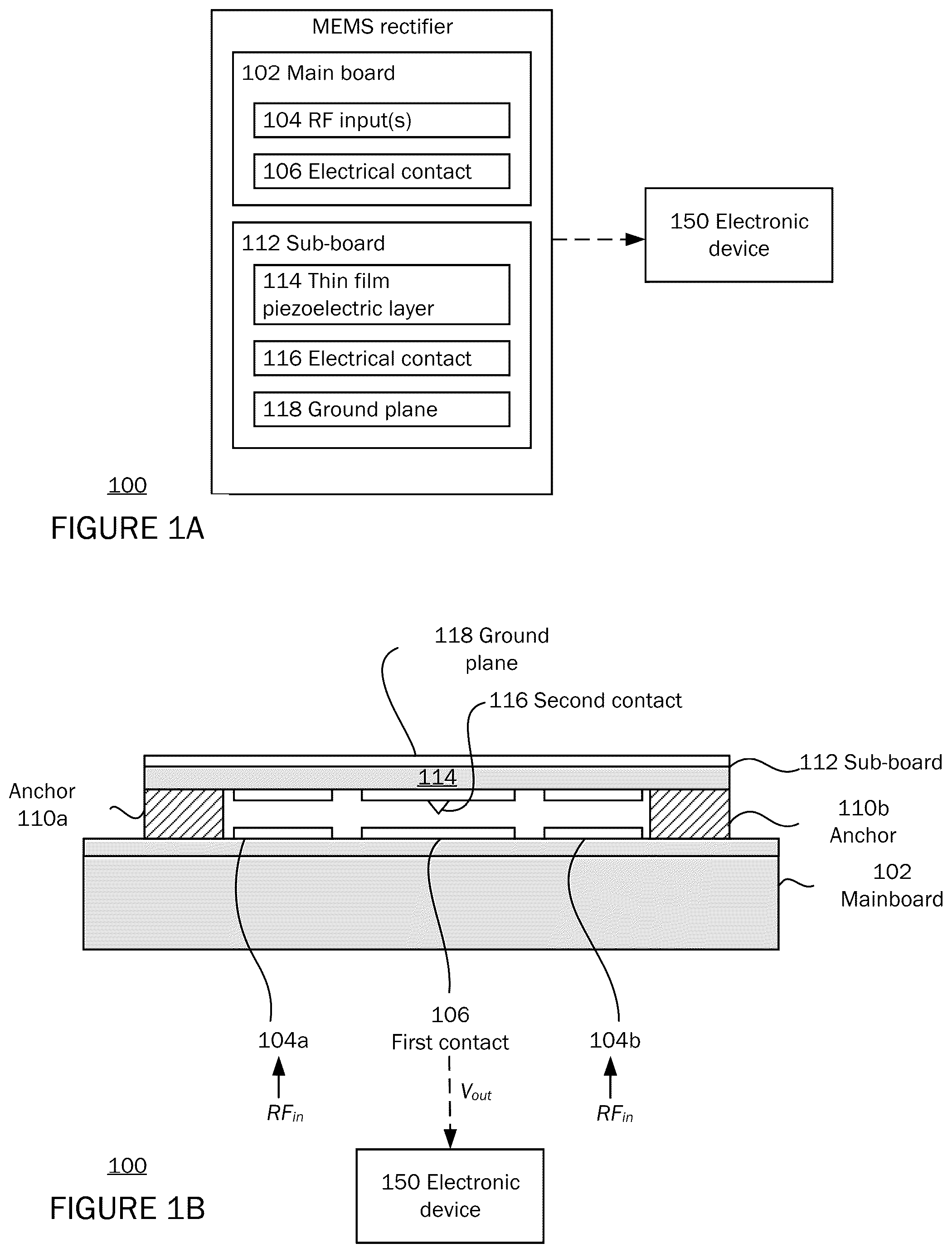 Patent US12325626 Figure 1 – Microelectromechanical systems (MEMS) rectifier and storage element for energy harvesting