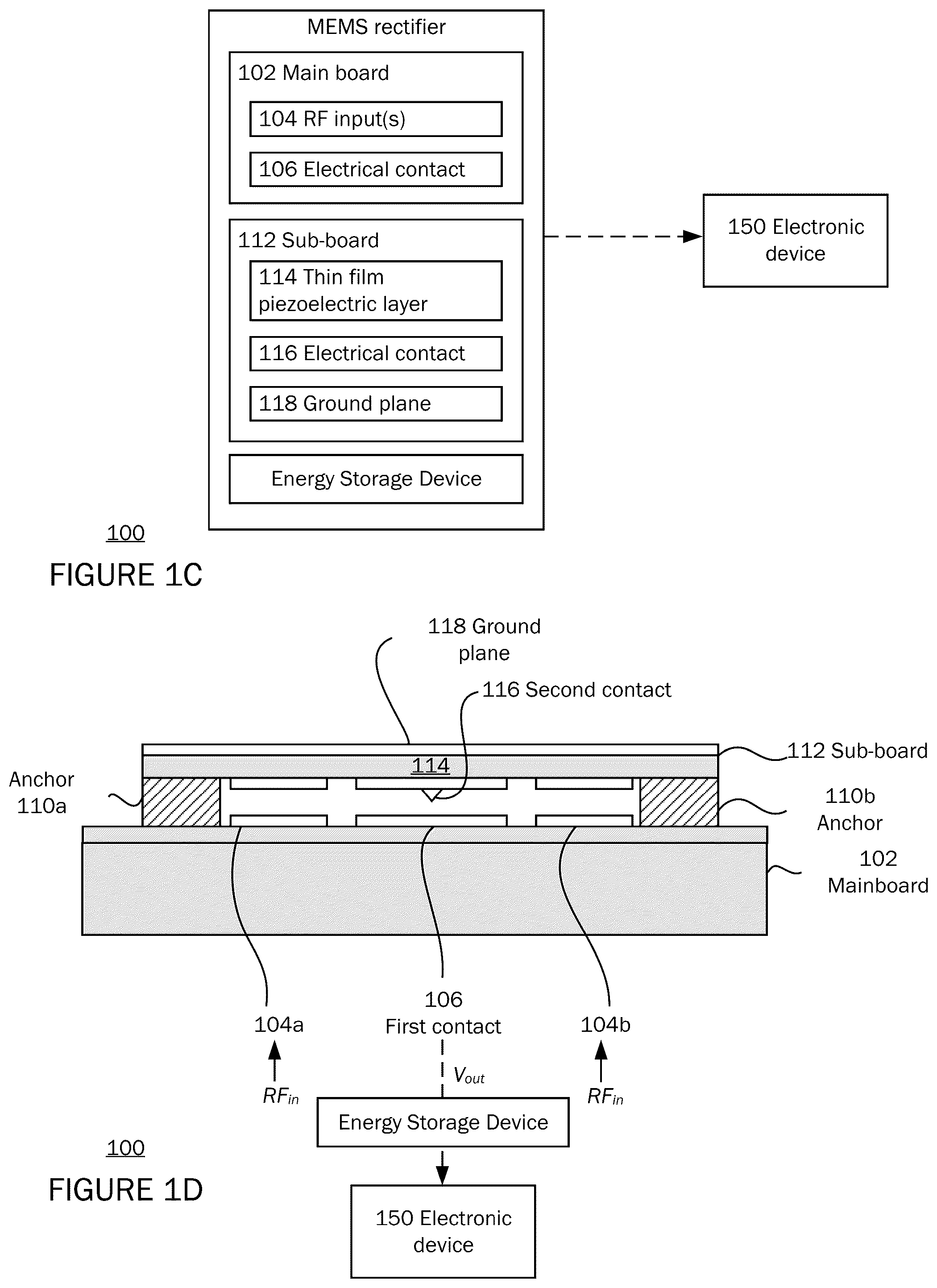 Patent US12325626 Figure 2 – Microelectromechanical systems (MEMS) rectifier and storage element for energy harvesting