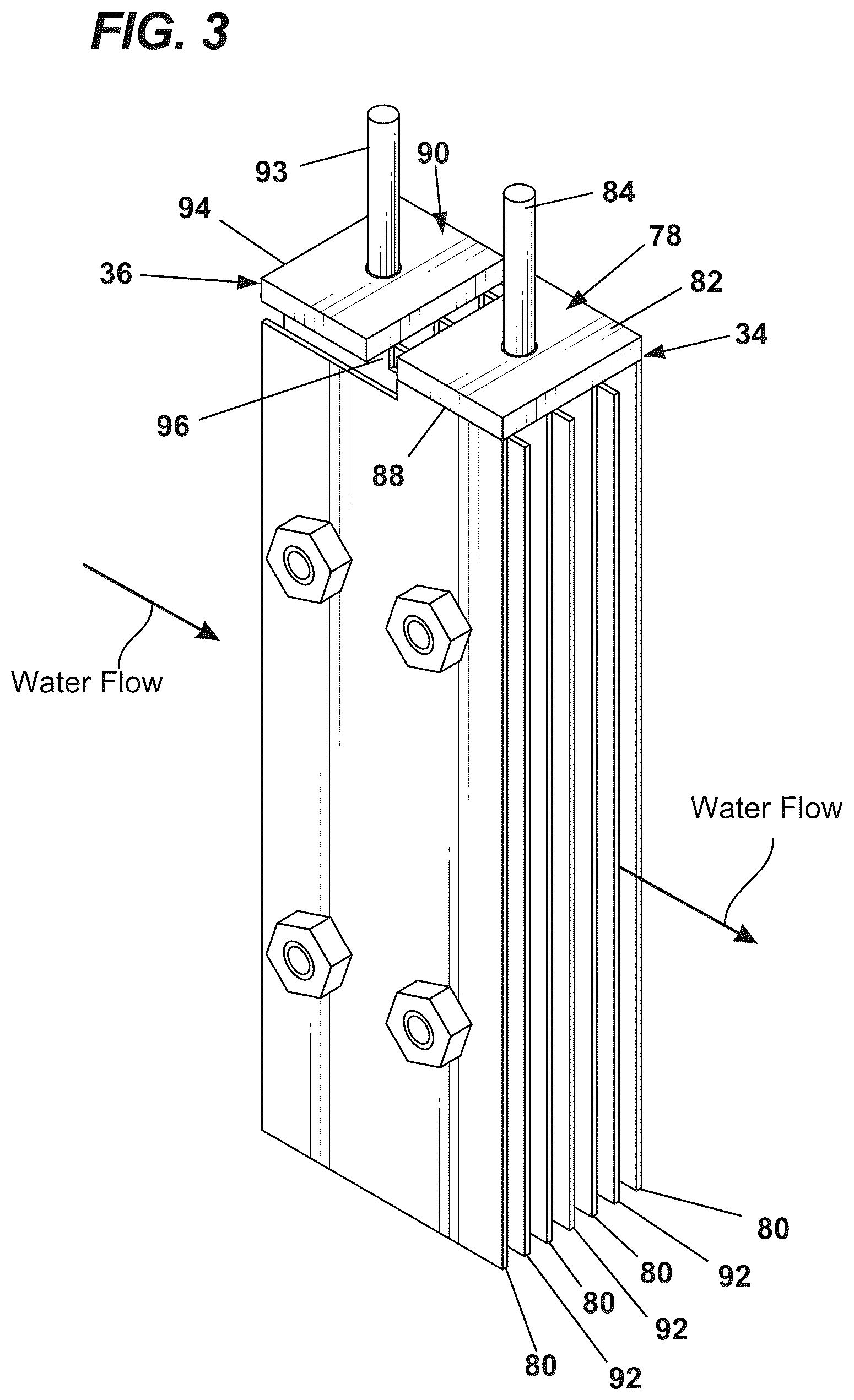Patent US12325647 Figure 3 – Electrolytic biocide-generating unit with flow transition detection