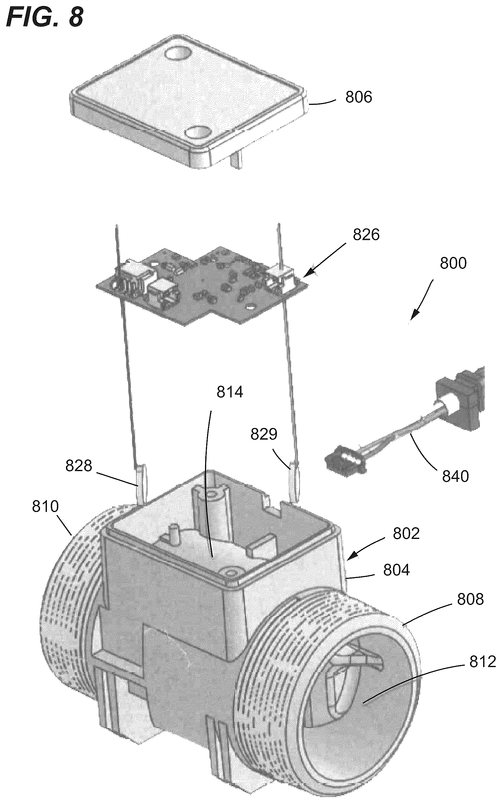 Patent US12325647 Figure 8 – Electrolytic biocide-generating unit with flow transition detection