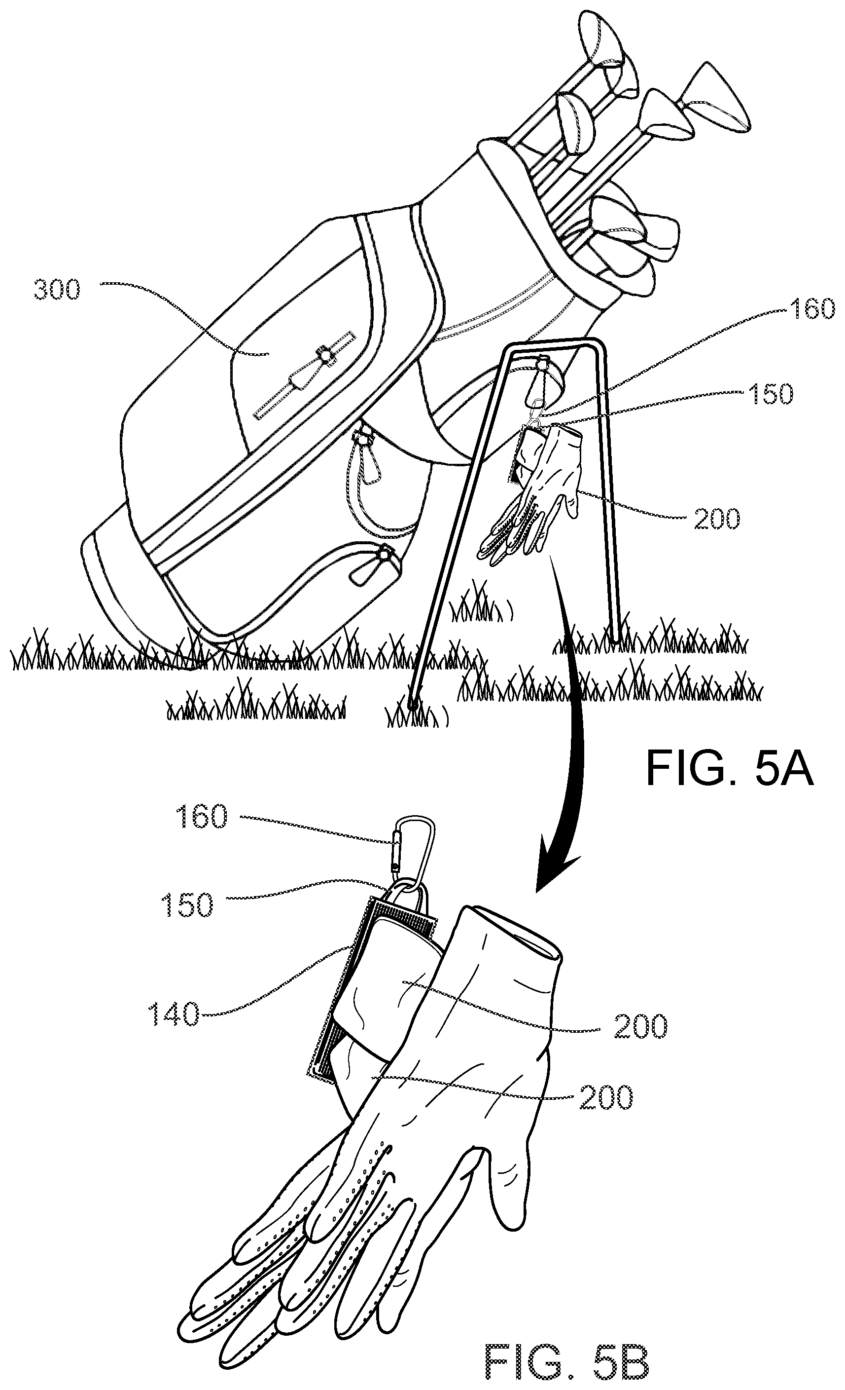 Patent US12325950 Figure 5 – Portable golf glove mounting and drying device