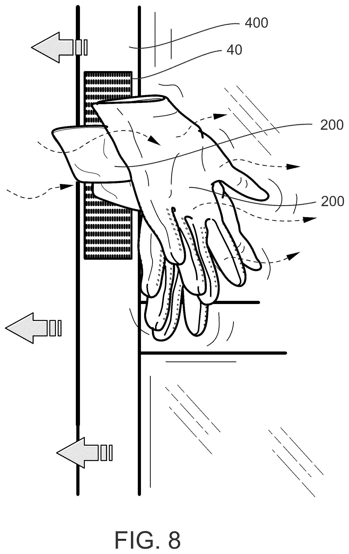 Patent US12325950 Figure 8 – Portable golf glove mounting and drying device