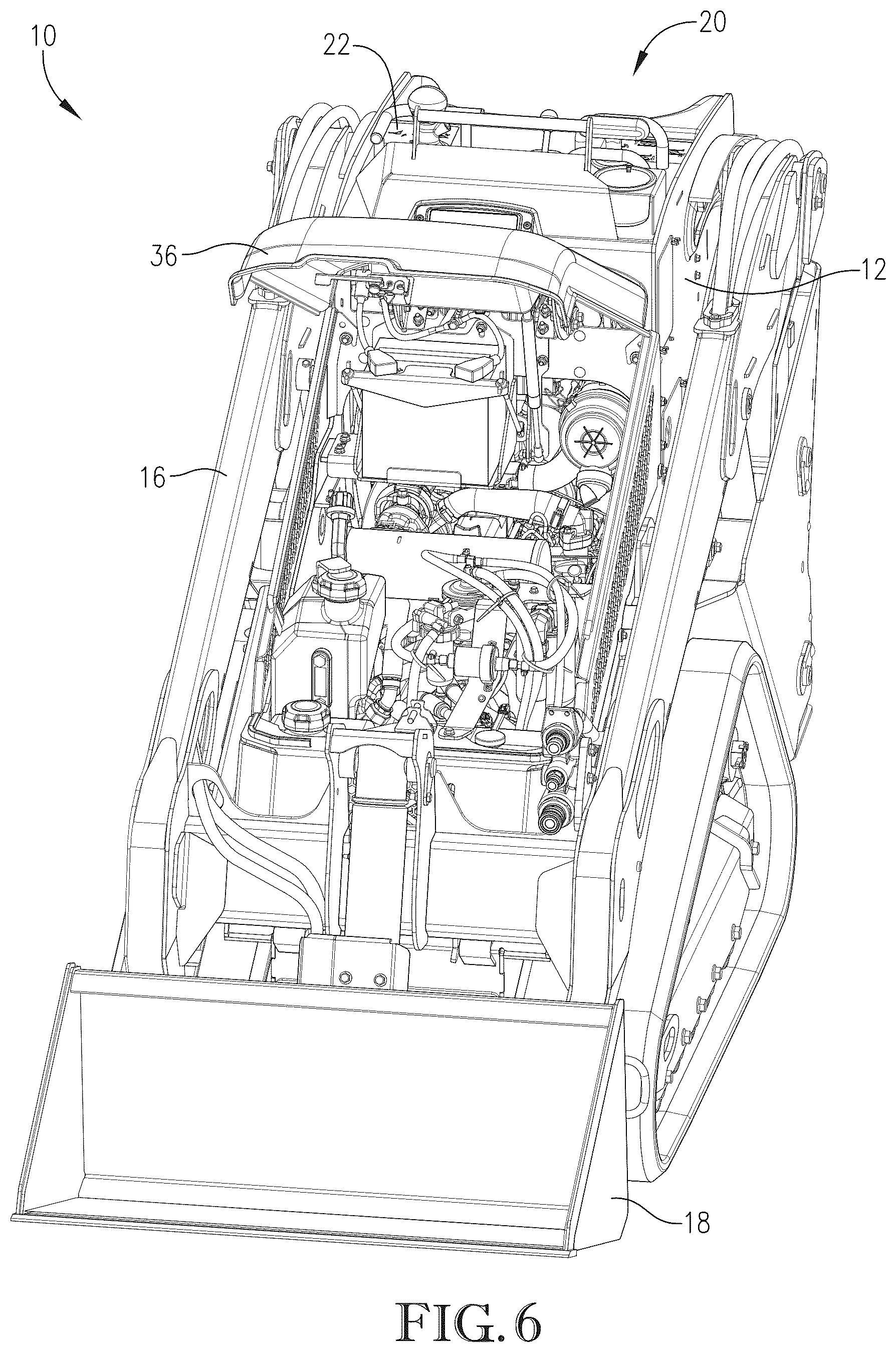 Patent US12325971 Figure 6 – Loader with improved arm path