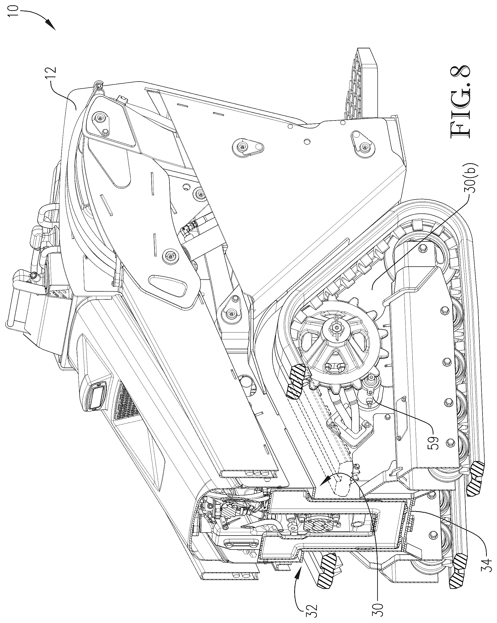 Patent US12325971 Figure 8 – Loader with improved arm path