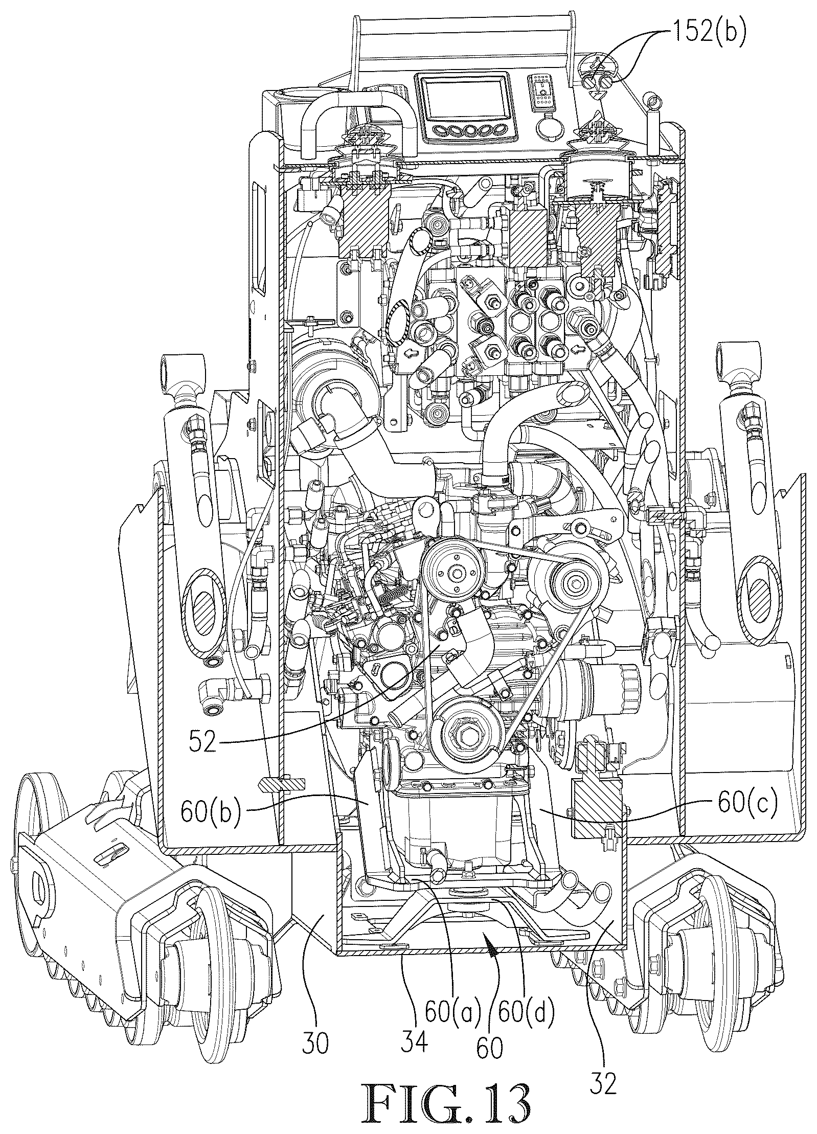 Patent US12325971 Figure 13 – Loader with improved arm path
