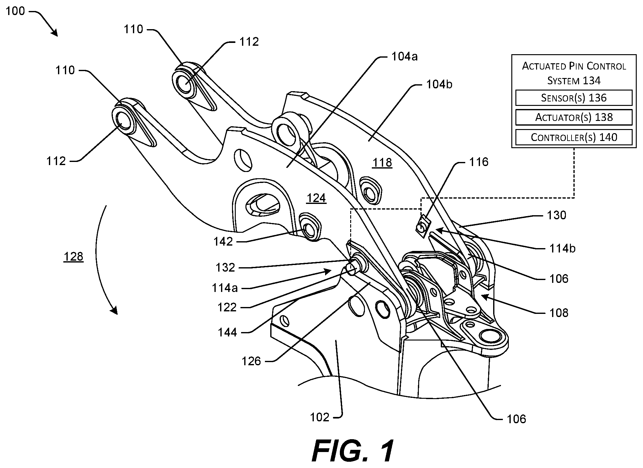 Patent US12325972 Figure 1 – Control system for actuated pins