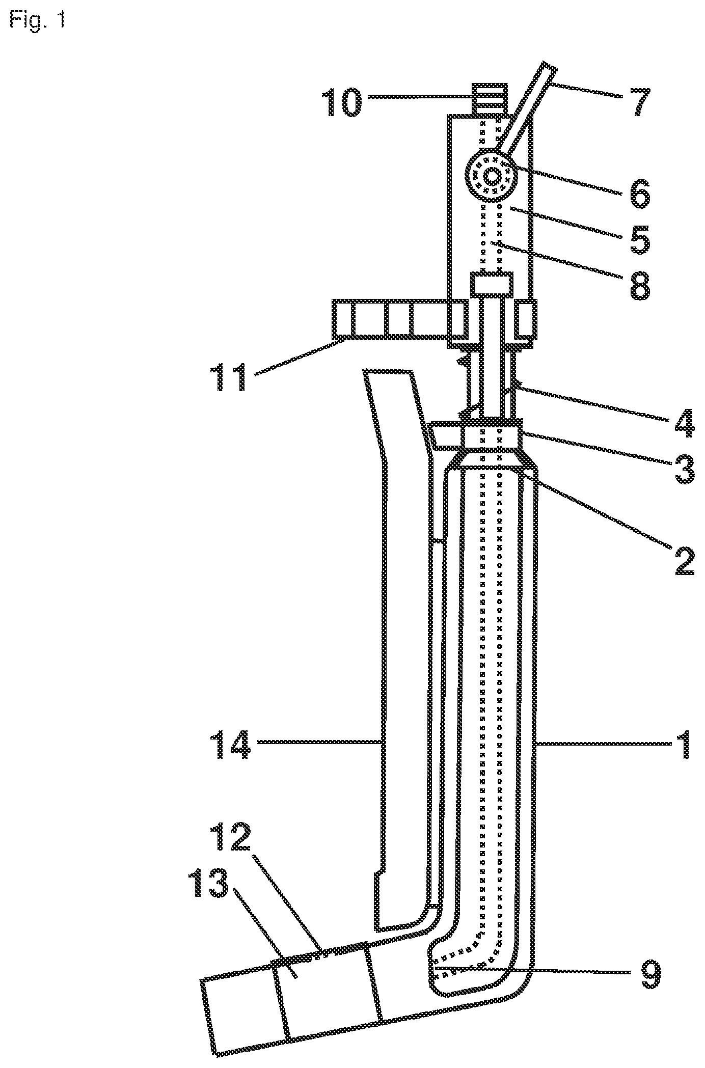 Patent US12325991 Figure 1 – Hand-held sanitary device and personal-hygiene sachet for washing and drying intimate body parts