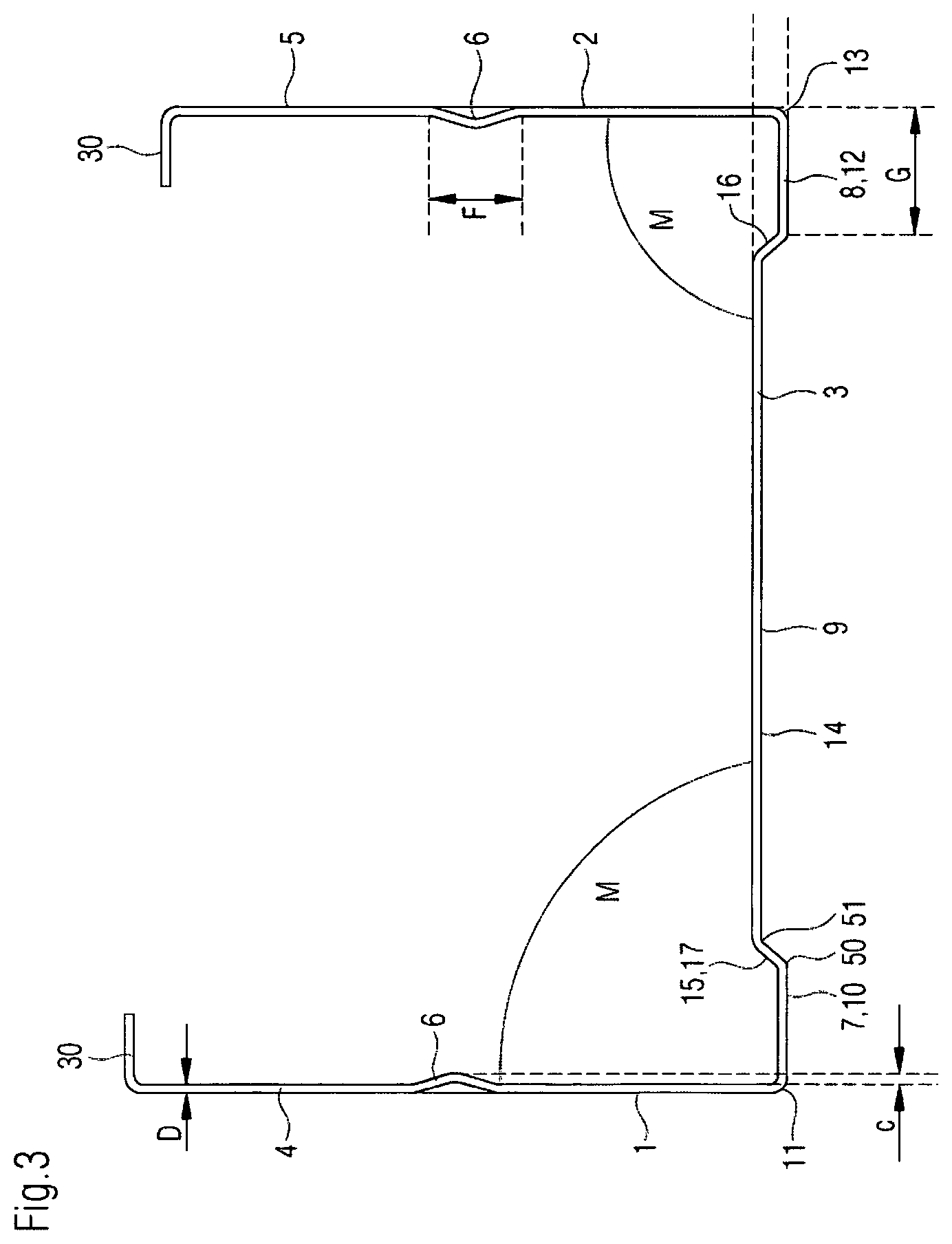 Patent US12325992 Figure 3 – Dry-construction stud and dry-construction wall with a dry-construction stud