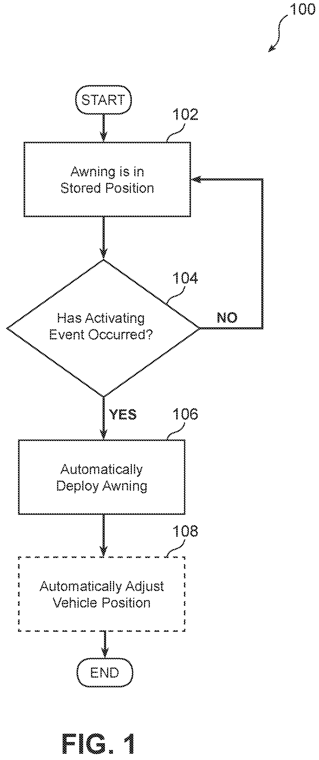 Patent US12325999 Figure 1 – Deployable awning for protection from storm damage