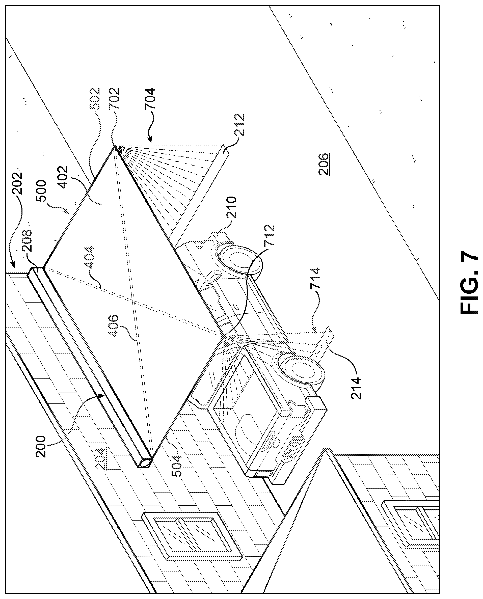 Patent US12325999 Figure 7 – Deployable awning for protection from storm damage