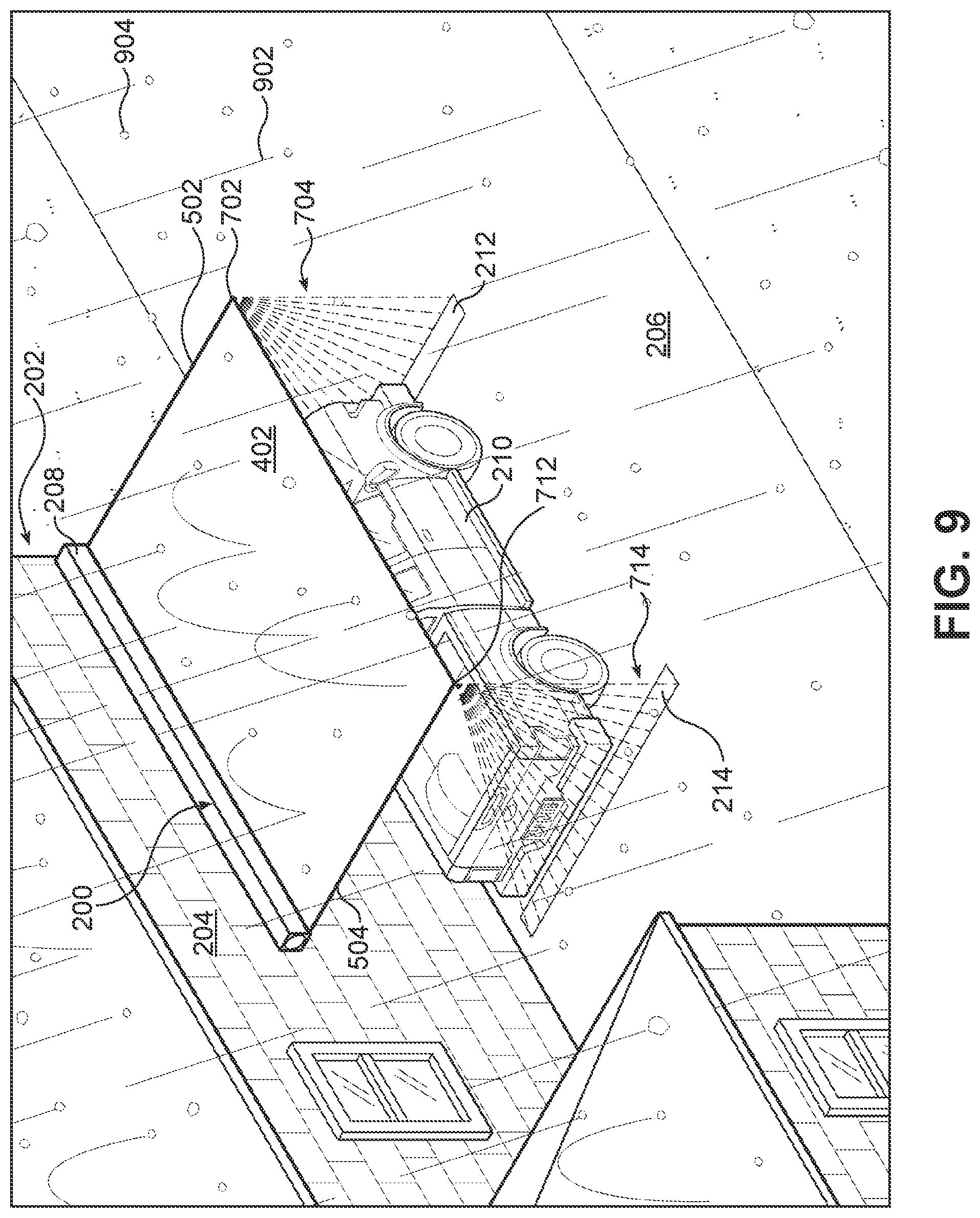 Patent US12325999 Figure 9 – Deployable awning for protection from storm damage