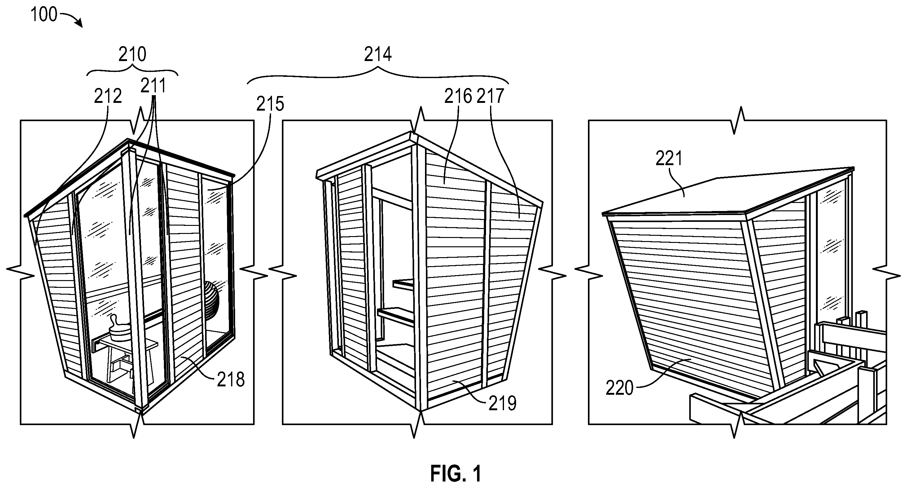Patent US12326006 Figure 1 – Prefabricated/modular sauna